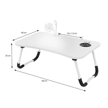 ML-DESIGN Laptoptisch Betttisch klappbar mit 4 USB Ladeanschluss für Bett/Sofa, Notebook Tisch Weiß mit Getränkehalter und USB-Lampe 60x40x25cm