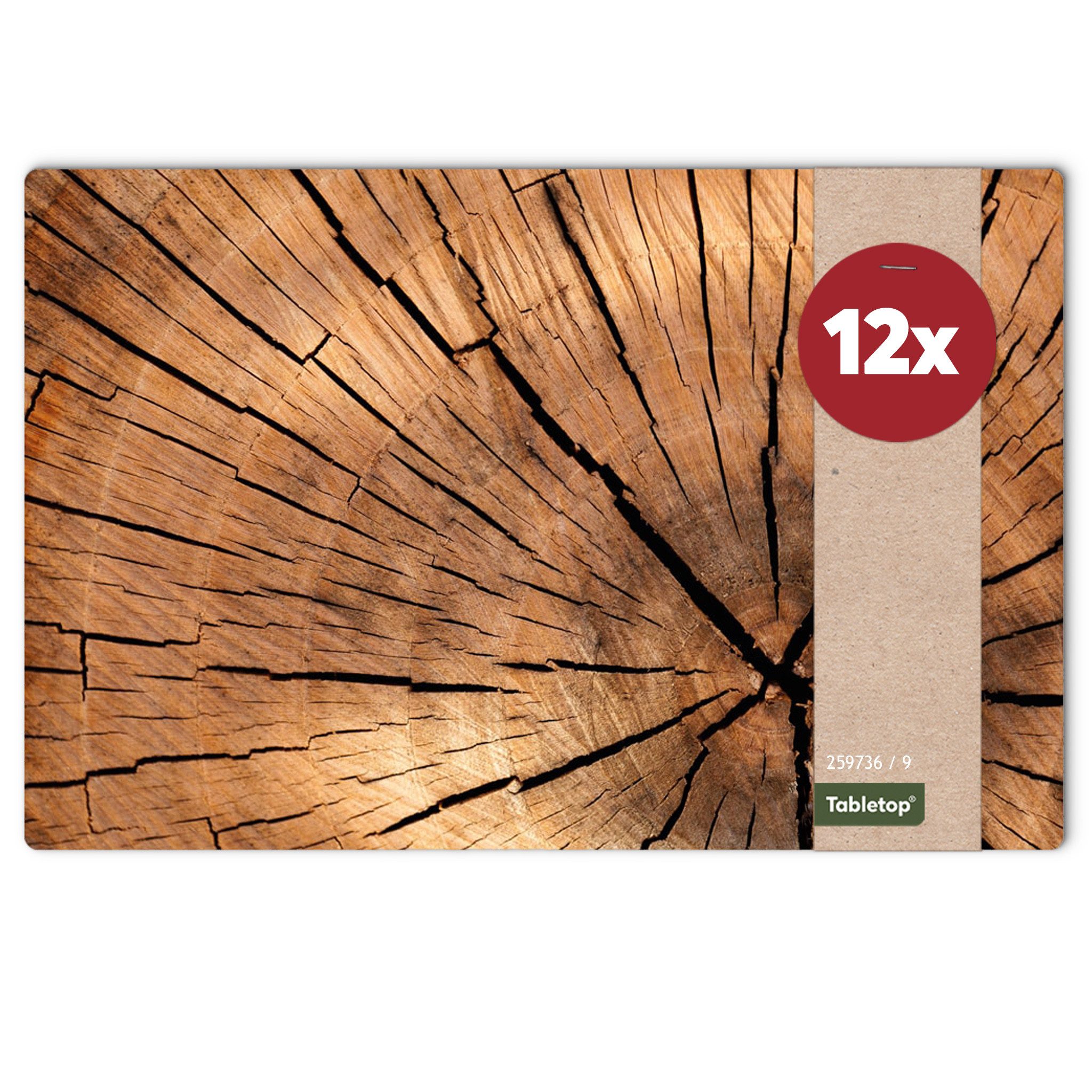 Platzset Abwaschbare Tischsets 12er Set Baumstamm Holz-Optik