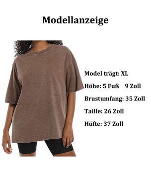 B.X Blusentop Damen Übergroßes einfarbiges T-Shirt Baumwolle im Retro-Street-Style Einfarbiges großes T-Shirt mit Rundhalsausschnitt Distressed-Effekt