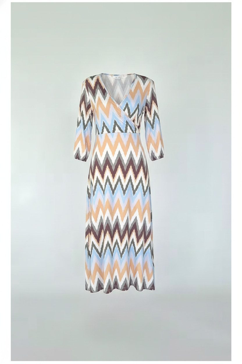 Zuckerwatte Druckkleid all over Printkleid aus Viskose Stretch mit V-Ausschnitt