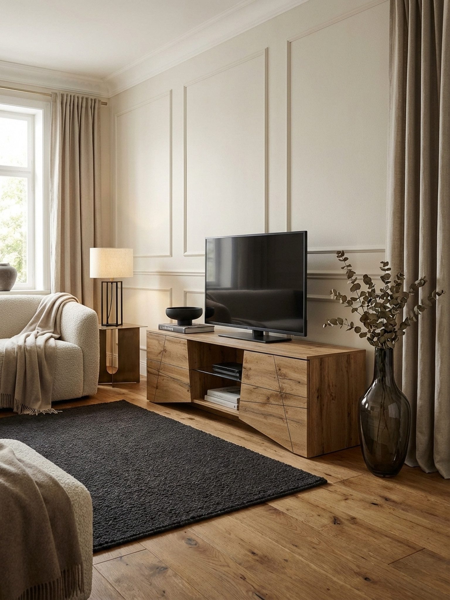 KADIMA DESIGN Lowboard Lowboard Holz Eiche-Dekor 160x50x40 cm TV-Kommode mit zwei Türen, (Fernsehkommode Wohnzimmer), Design TV-Schrank Hoch, Fernsehtisch Fernsehschrank Modern