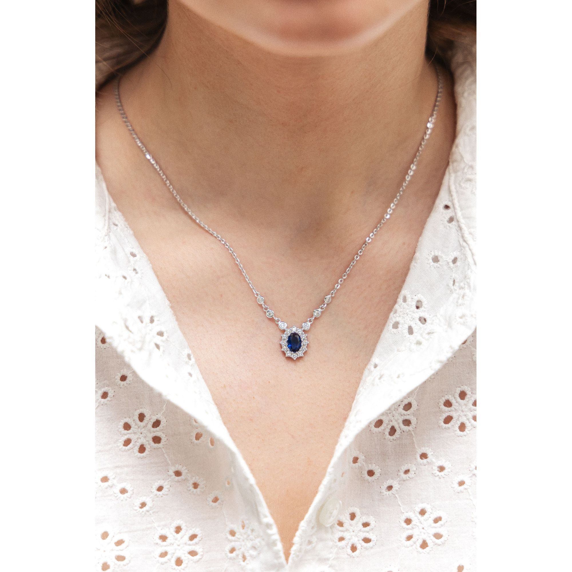 Zeeme Kette mit Anhänger Silber 925 rhodiniert mit Zirkonia blau und weiß