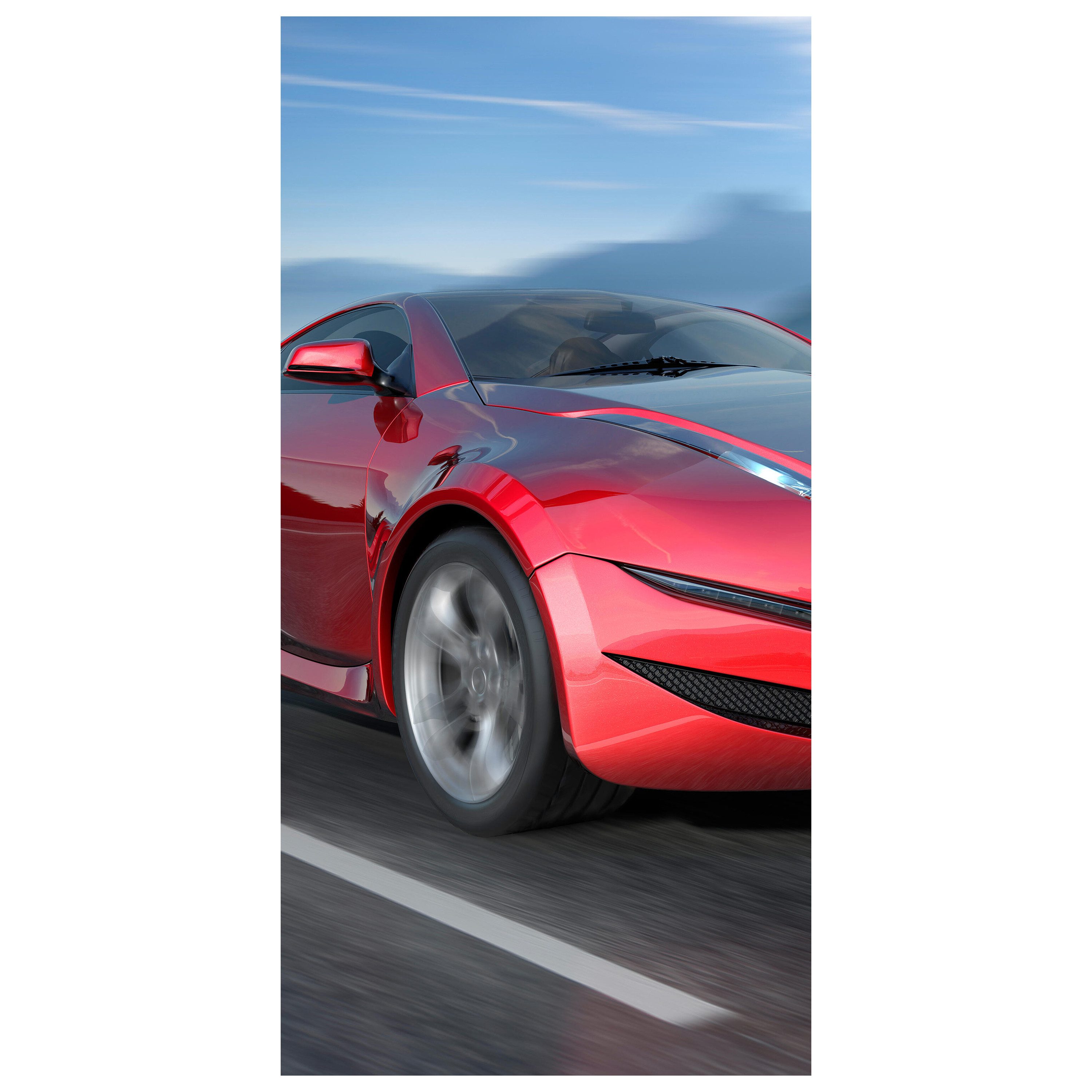 wandmotiv24 Türtapete Fahrender Sportwagen, glatt, Fototapete, Wandtapete, Motivtapete, matt, selbstklebende Dekorfolie