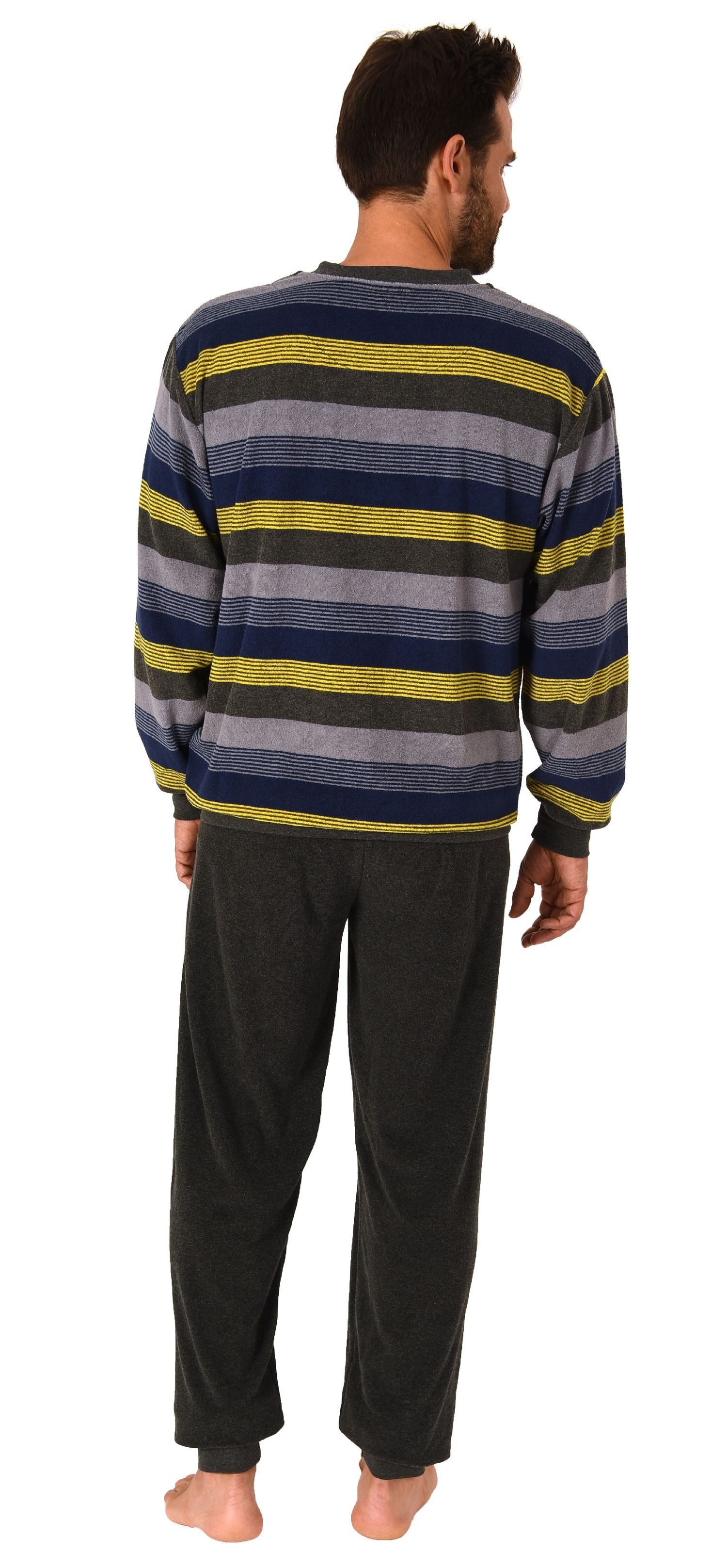 Normann Pyjama Herren Frottee Pyjama mit Knopfleiste, Schlafanzug in Streifen-Optik – Bild 4 von 4