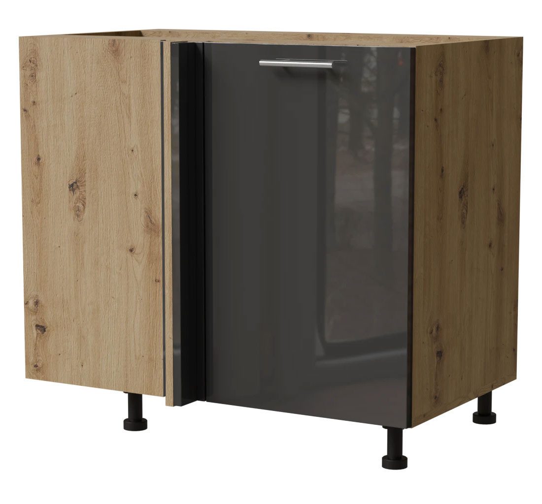 Feldmann-Wohnen Eckschrank Essen (D13U/90, 1-türig, 1 Einlegeboden, 1-St., moderne Optik, lackierte Fronten) 90x50x82cm Eiche Artisan - graphit Hochglanz (ES-D13U)