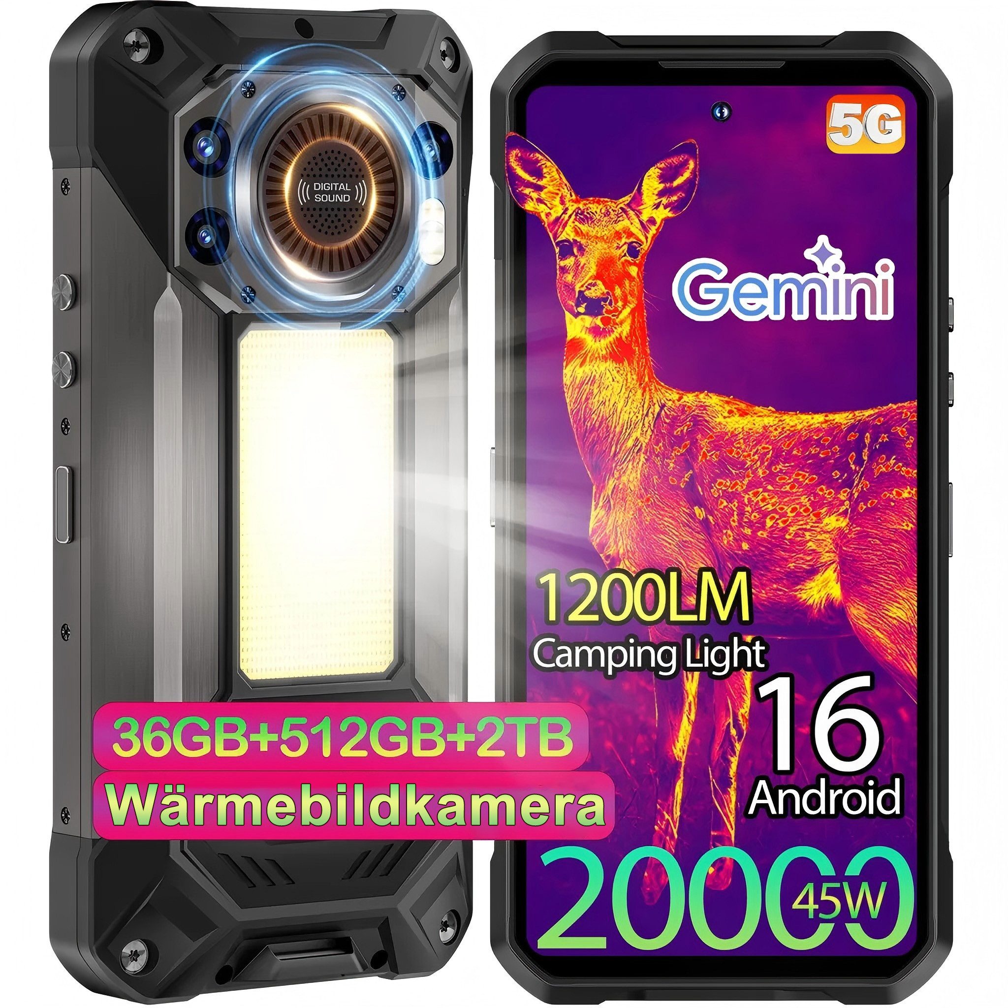 OUKITEL WP61 Ultra mit Wärmebildkamera 5G Outdoor Smartphone (17,27 cm/6.8 Zoll, 512 GB Speicherplatz, 108 MP Kamera, 20000mAh, 6,8'' FHD+ Display, 108MP Kamera, Android 16, IP68/IP69K)