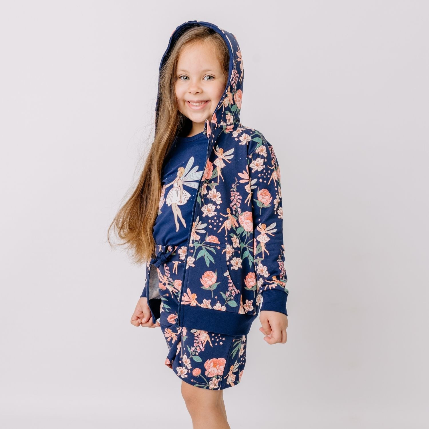 Walkiddy Sweatjacke Walkiddy Feen & Blumen Kinder Bio Baumwolle GOTS Dunkelblau - Bio Baumwolle,GOTS, Kinderbekleidung,nachhaltige Klamotten,Shorts
