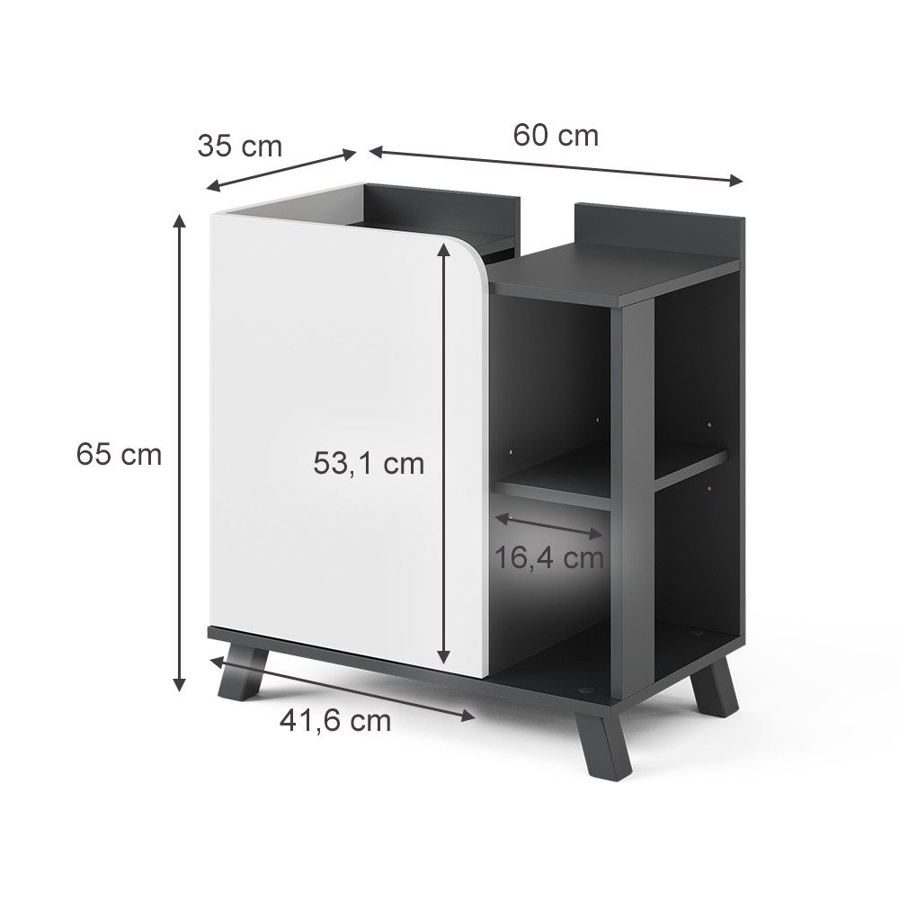 Vicco Waschbeckenunterschrank Karen, Anthrazit/Weiß, 60 x 65 cm mit Tür und offenen Fächern (1-St) – Bild 2 von 5