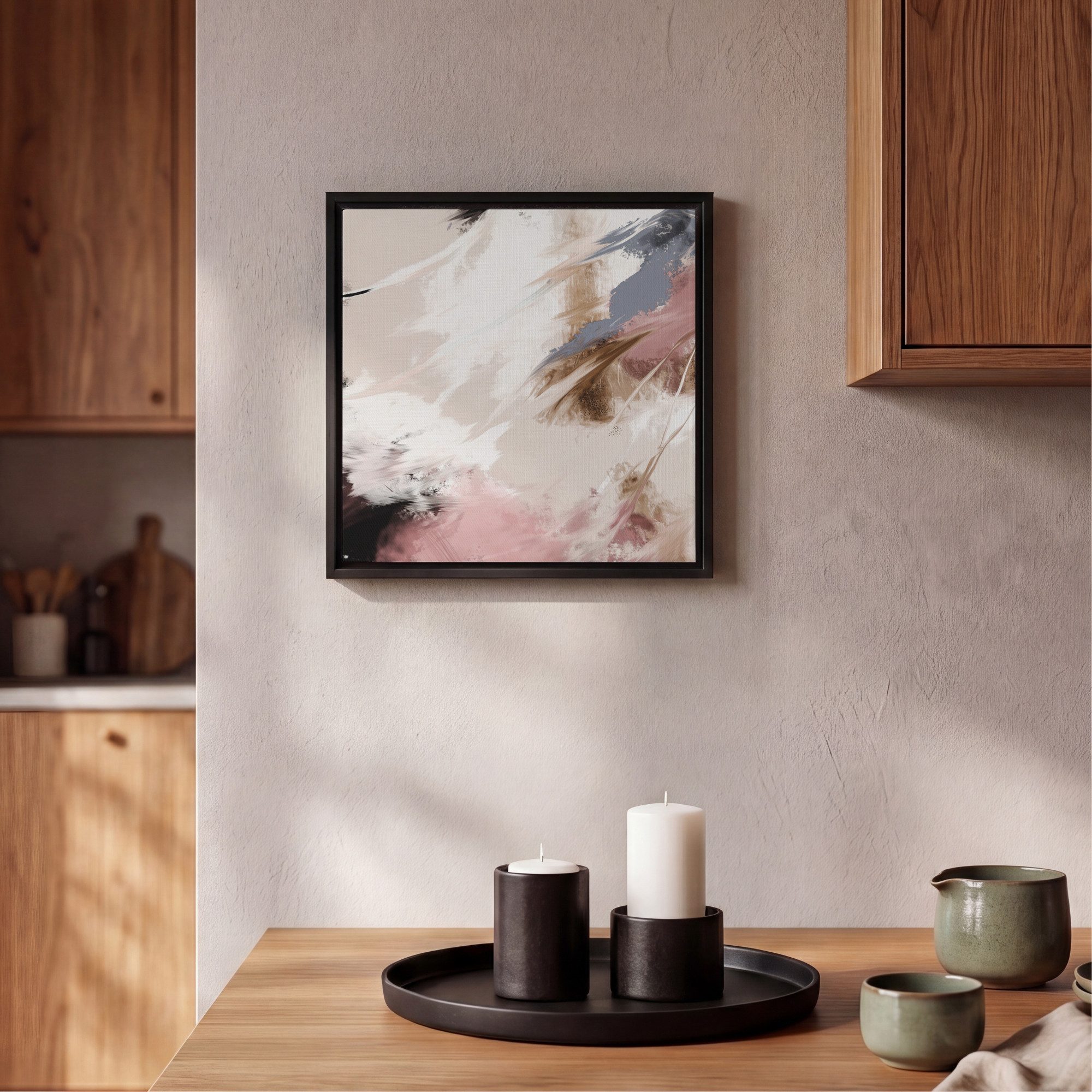 OneMillionCanvasses® Leinwandbild mit Rahmen - Farbe - Abstrakt - Rosa - Weiß, Fotodruck (1 St), Leinwand Bilder Klein, Wand Dekoration Aesthetic 20x20cm – Bild 2 von 5