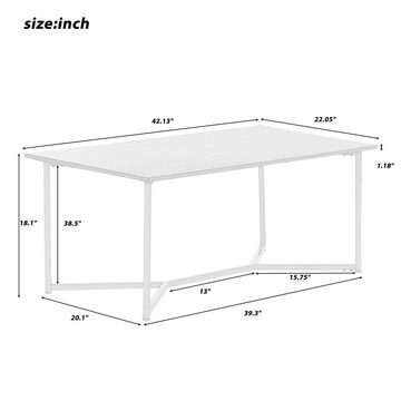 WISHDOR Couchtisch Teetisch Beistelltisch Schreibtisch (106*55*45 CM(LxWxH) Weiß), Mid Century Modern Holz Rechteck Couchtisch Wohnzimmer