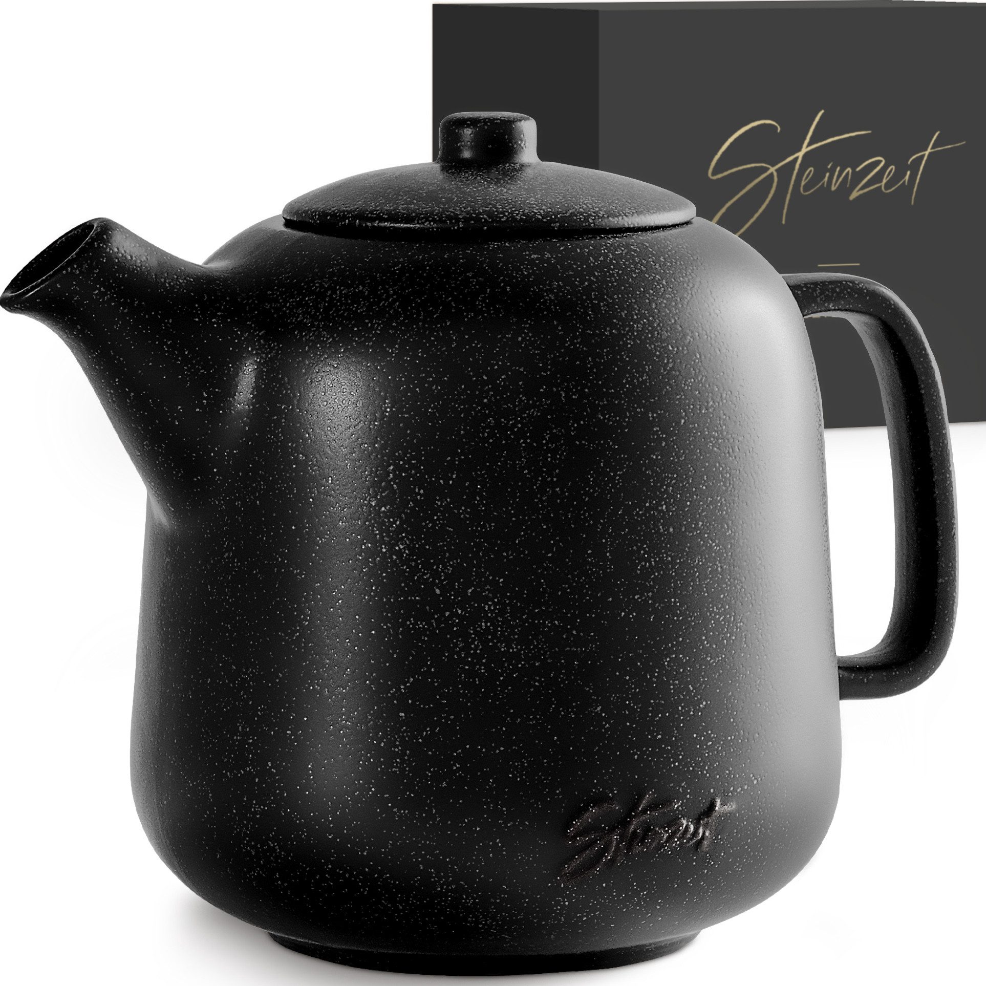 Steinzeit Teekanne (1,3L) mit Siebeinsatz aus rostfreiem 304 Edelstahl - Teekanne Keramik, (1-St), mit Stövchen erhältlich