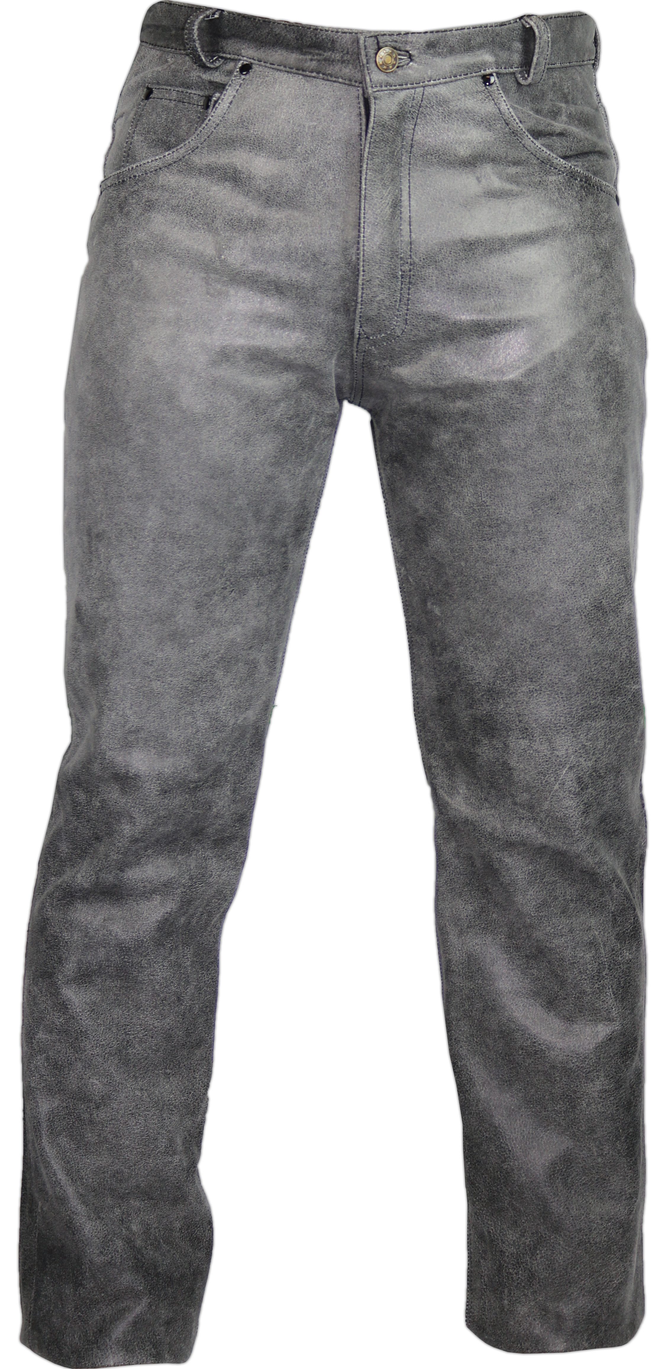 MDM Lederhose Herren Lederhose aus echtem Rindsleder grau im 5-Pocket Jeans Stil Ohne Knienaht – aus einem Lederstück gefertigt