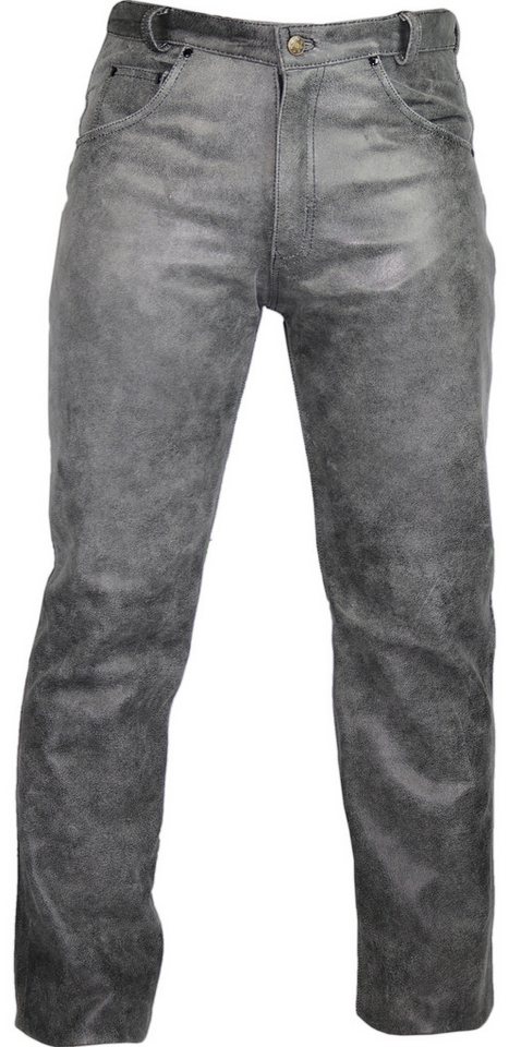 MDM Lederhose Herren Lederhose aus echtem Rindsleder grau im 5-Pocket Jeans Stil Ohne Knienaht – aus einem Lederstück gefertigt