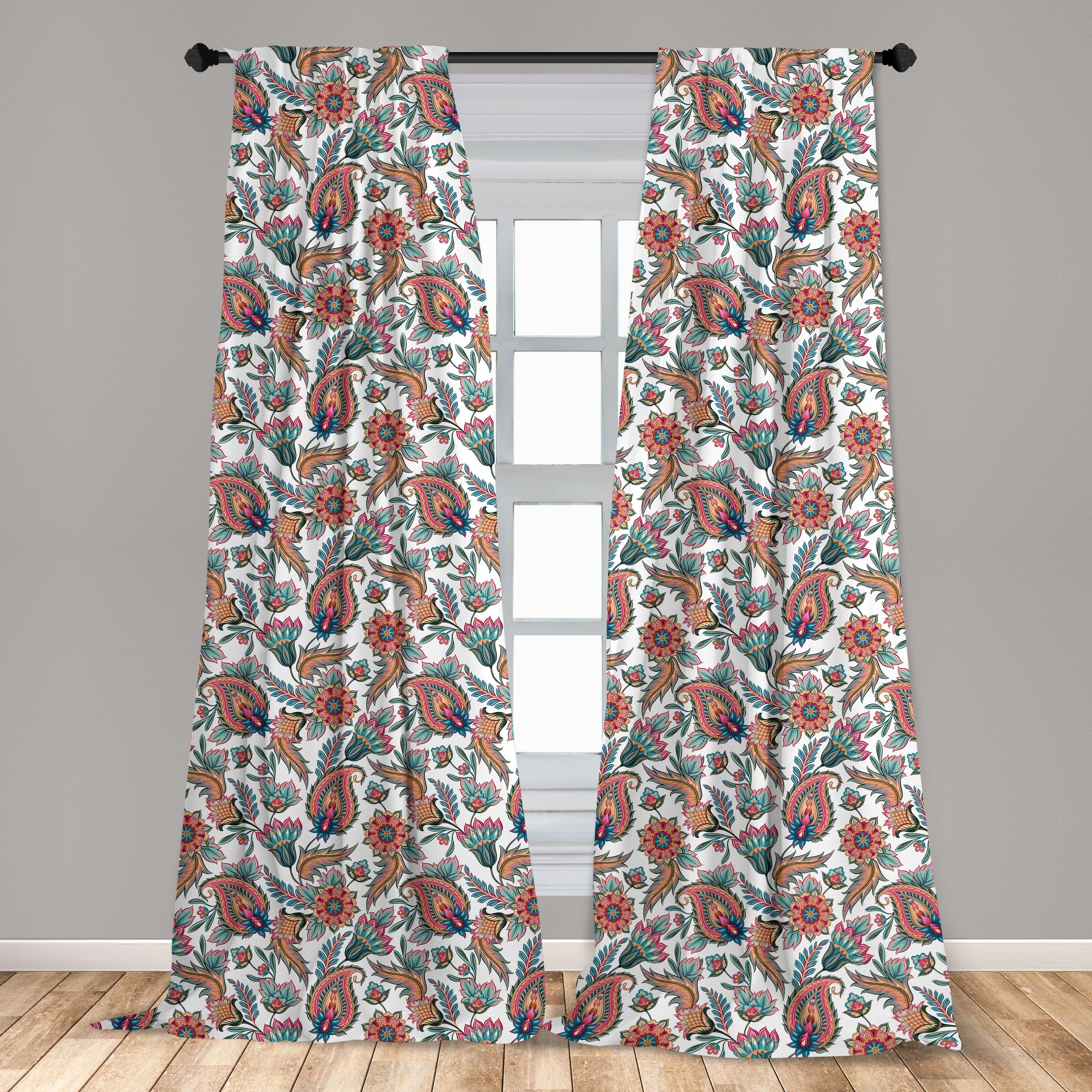 Gardine Vorhang für Wohnzimmer Dekor, Paisley Blatt mit Microfaser, Schlafzimmer Motive Abakuhaus, Blume
