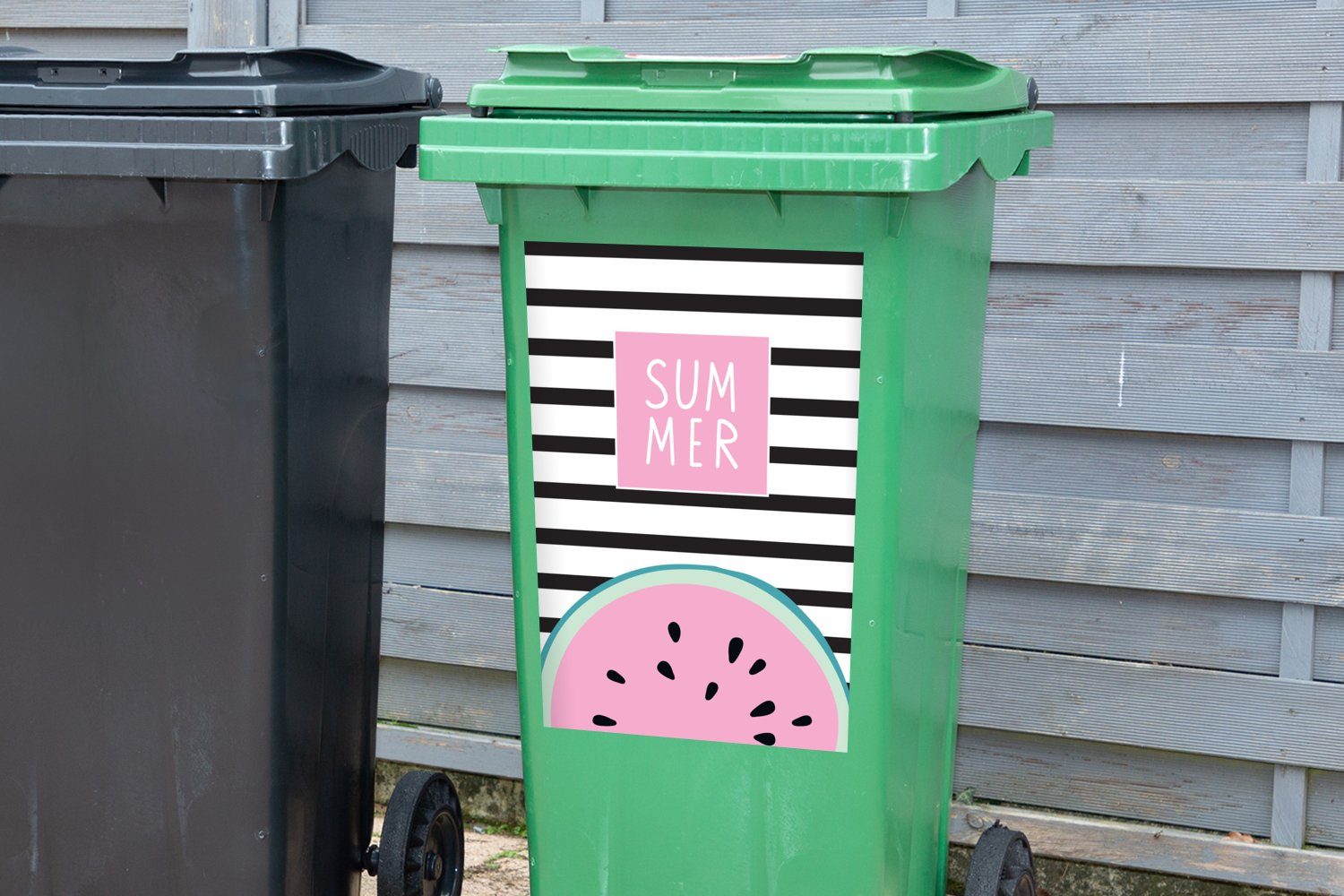 Mülltonne, Container, - (1 Obst Rosa Sticker, Wassermelone Mülleimer-aufkleber, St), Wandsticker MuchoWow - Abfalbehälter
