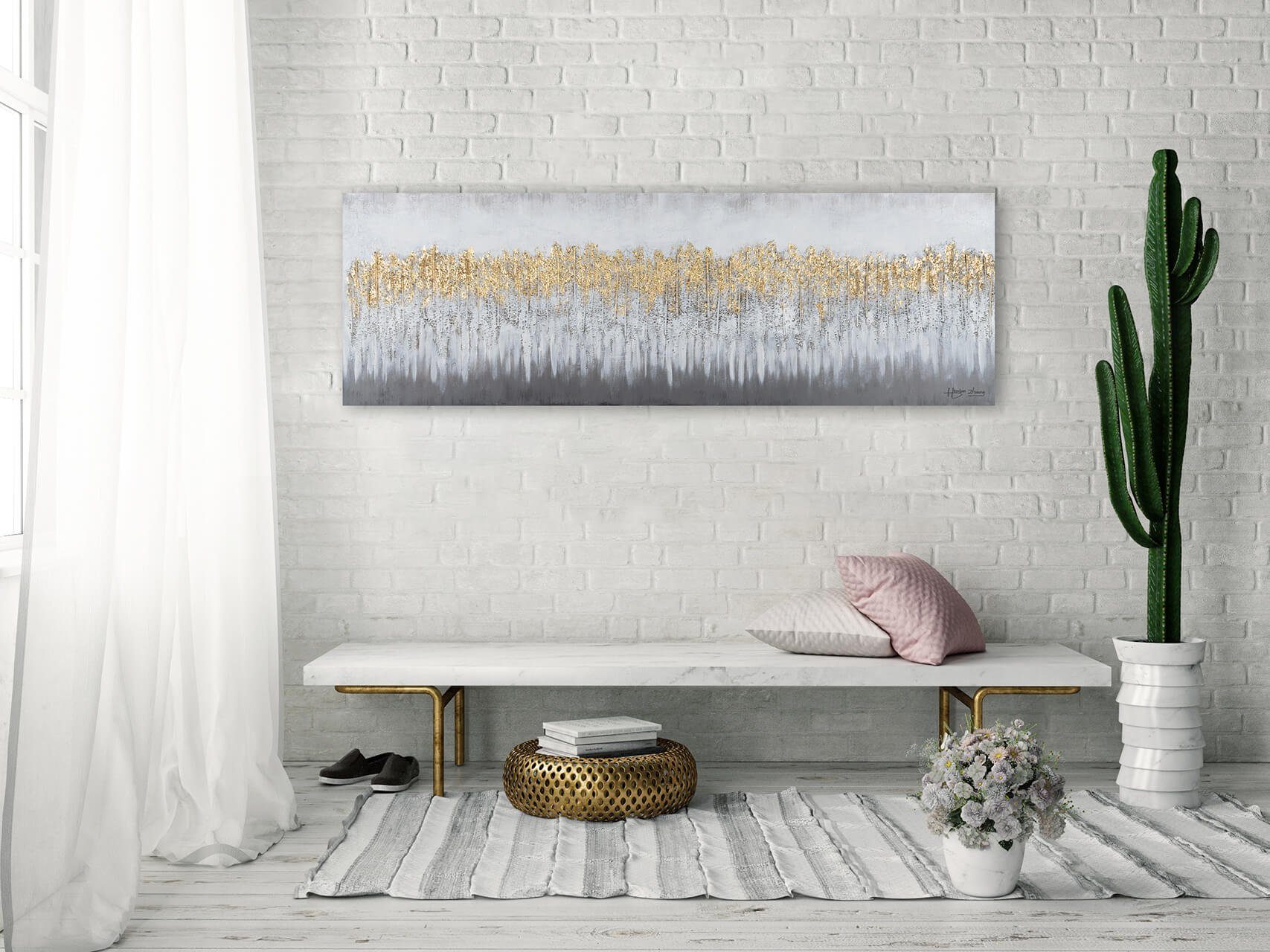 Horizon HANDGEMALT Wohnzimmer Gemälde 100% Fading cm, KUNSTLOFT Leinwandbild 150x50 Wandbild