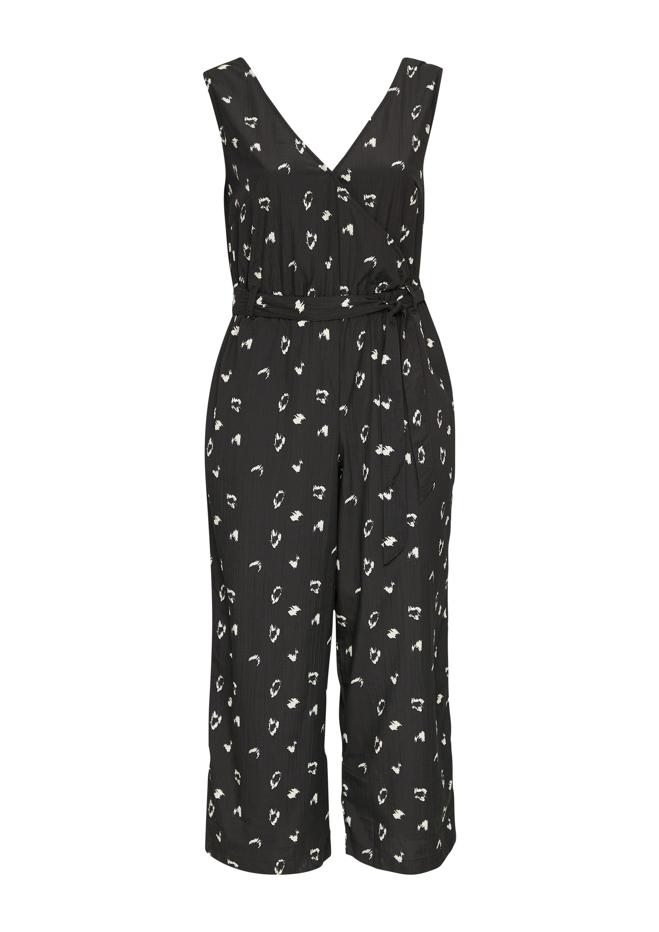 QS Jumpsuit Overall Ärmelloser Jumpsuit mit Eingrifftaschen und Bindeband