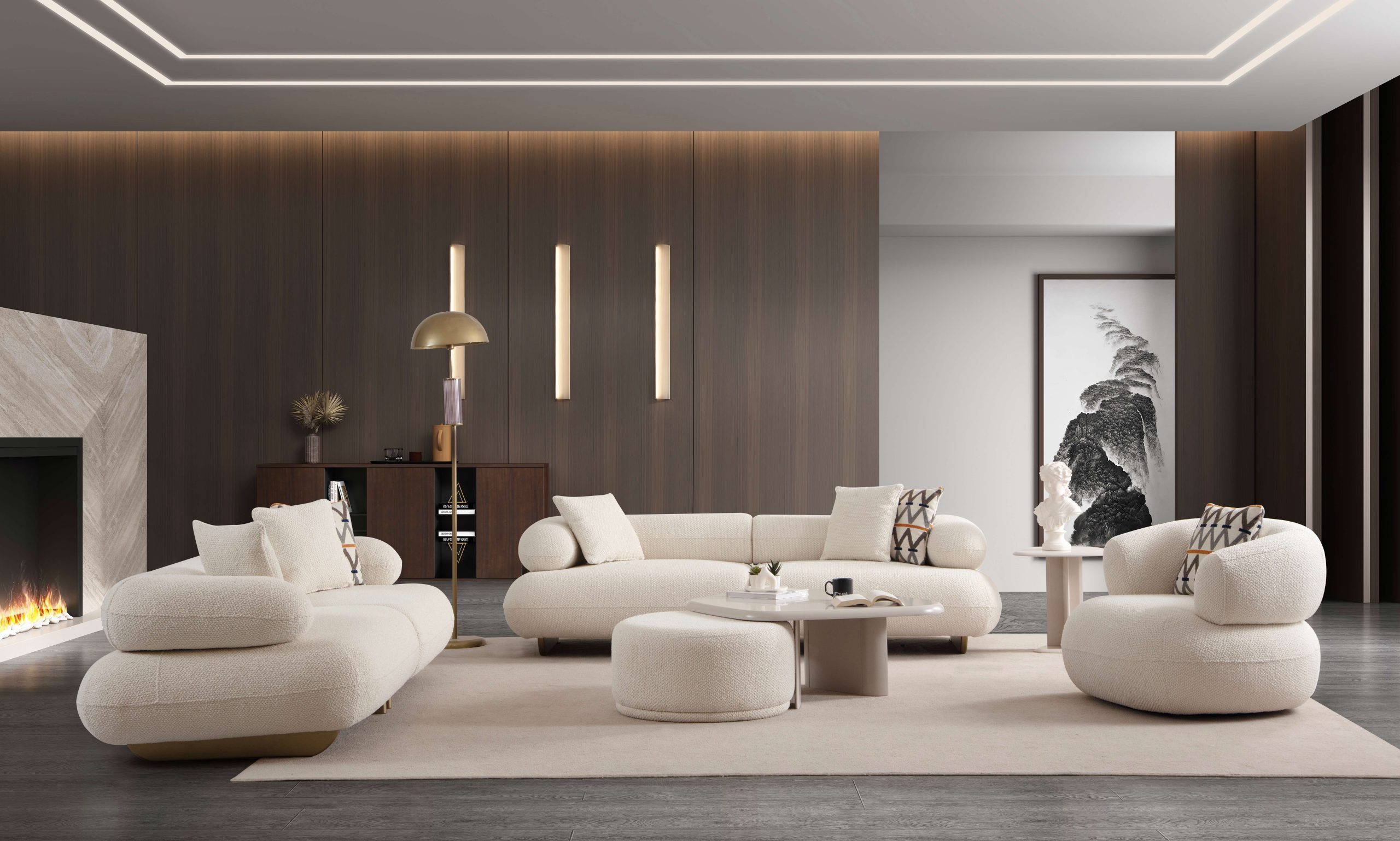 Bermo Home Sofa Sofa Premium Design-Wohnlandschaft "Wolkenkomfort" Bouclé-Edition, 3-3-1 Sitzgruppe