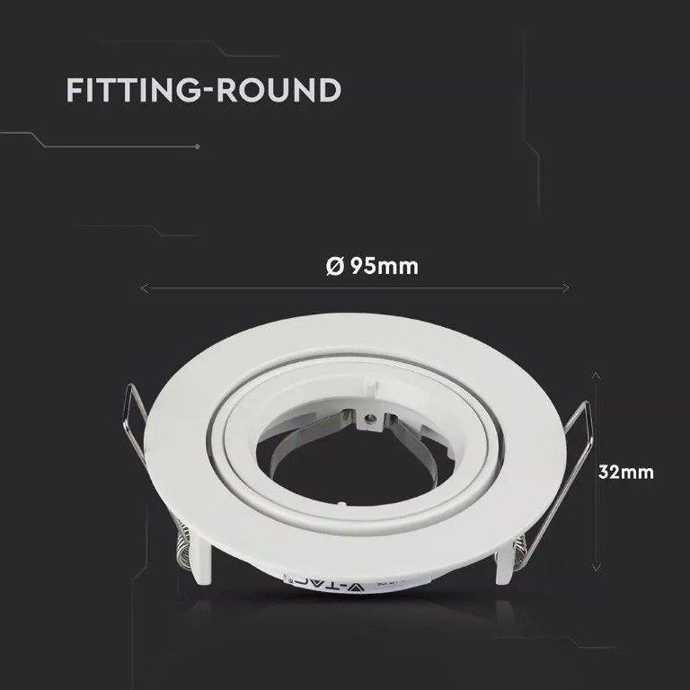 GTV LED Einbaustrahler Alu Einbaurahmen Rahmen Einbauring Weiß Schwenkbar Ø 95mm für GU10, GU10 MR16 weißer Rahmen Außendurchmesser Ø98mm Lochmaß Ø80 mm