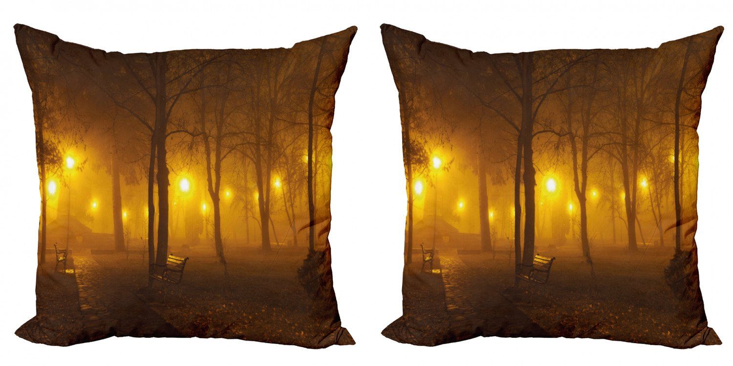 Kissenbezüge Modern Accent Doppelseitiger Digitaldruck, Abakuhaus (2 Stück), Fallen Nebliger Abend im Park