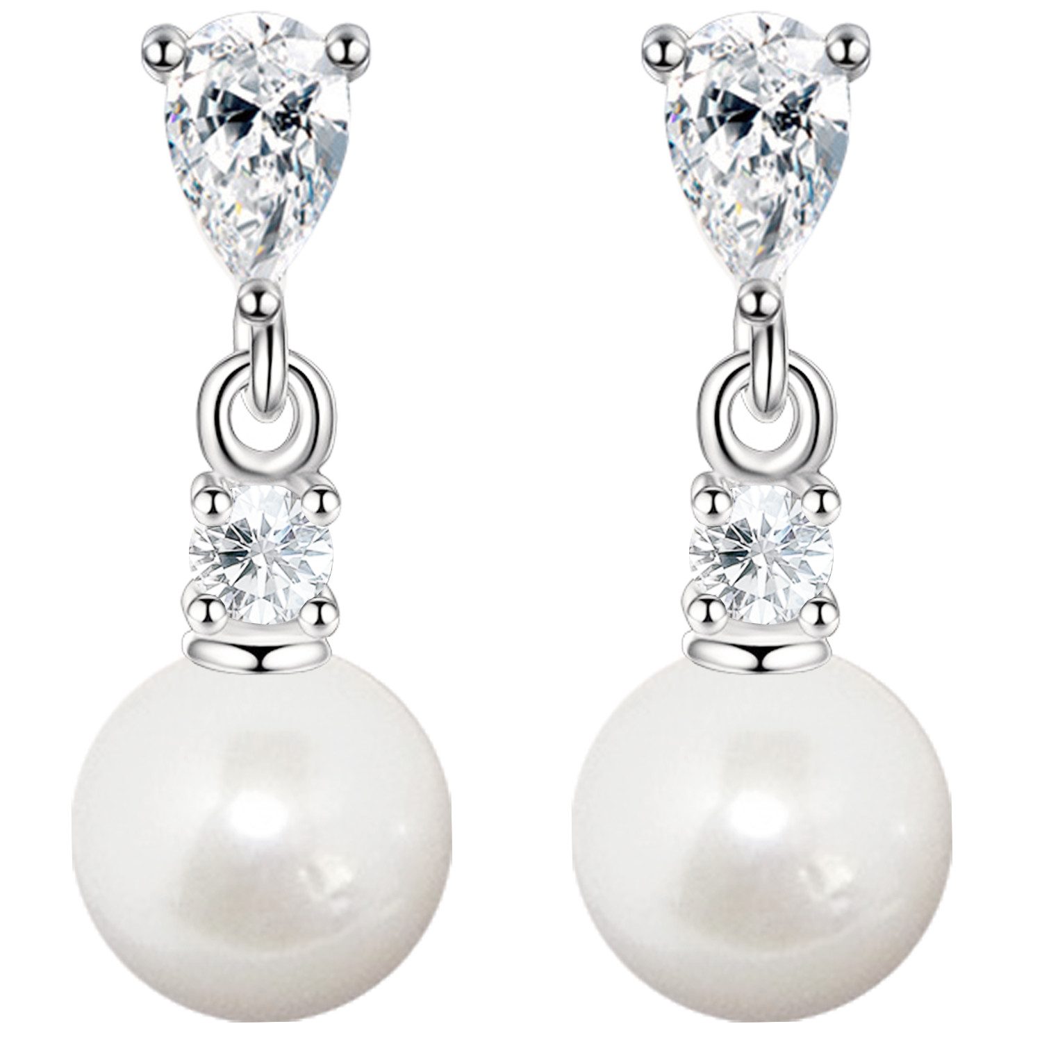 LÖB Perlenohrringe Ohrringe Hängend in Silber Strass Zirkonia Tropfen Perle günstig online kaufen