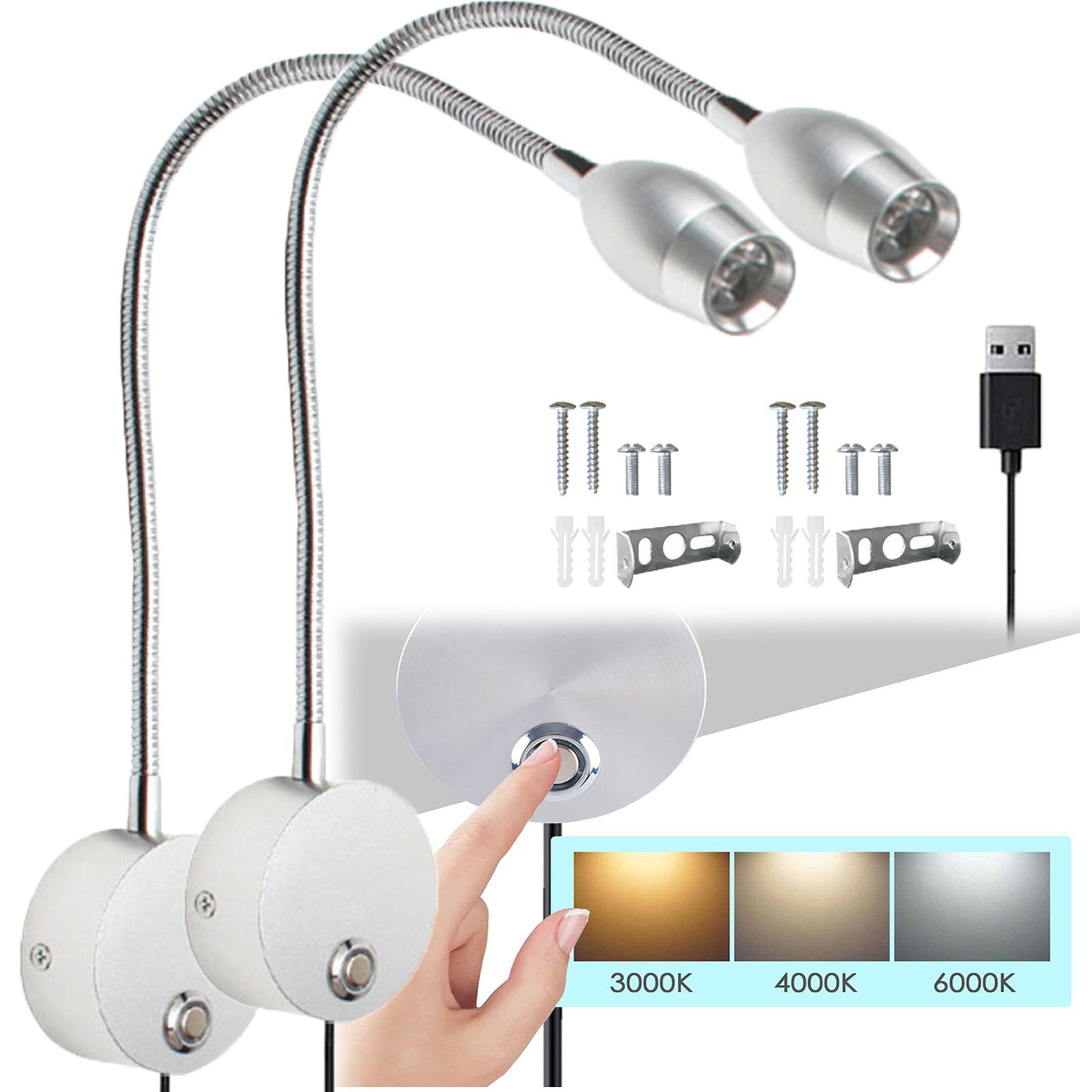 Jibenhome Bettleuchte LED Leselampe Wandmontage,3 Farbmodi mit Touch-Dimmer günstig online kaufen