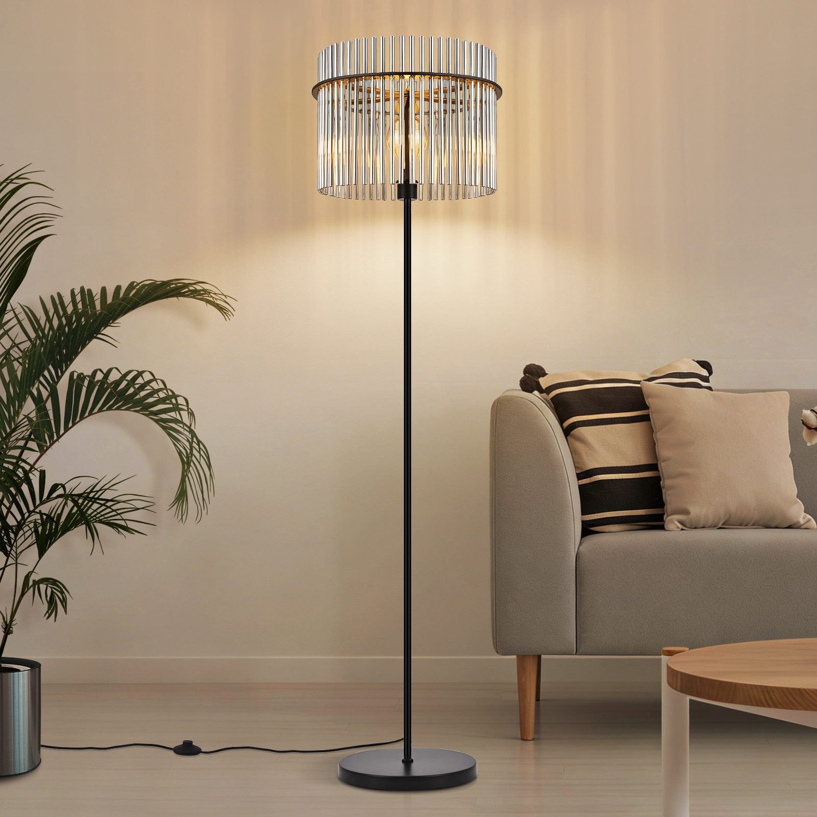 ZMH Stehlampe Schwarz Stehleuchte Glas - Standleuchte Wohnzimmer E27 – Bild 3 von 5