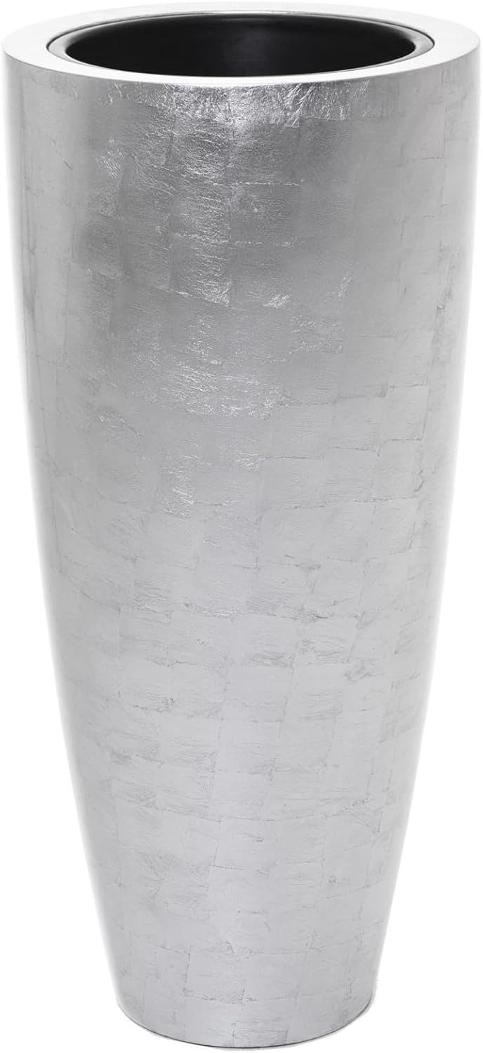 VIVANNO Плантатор Fiberglas CITY Rund - Silber Blattoptik Hochglanz (1 St), 37x80 cm