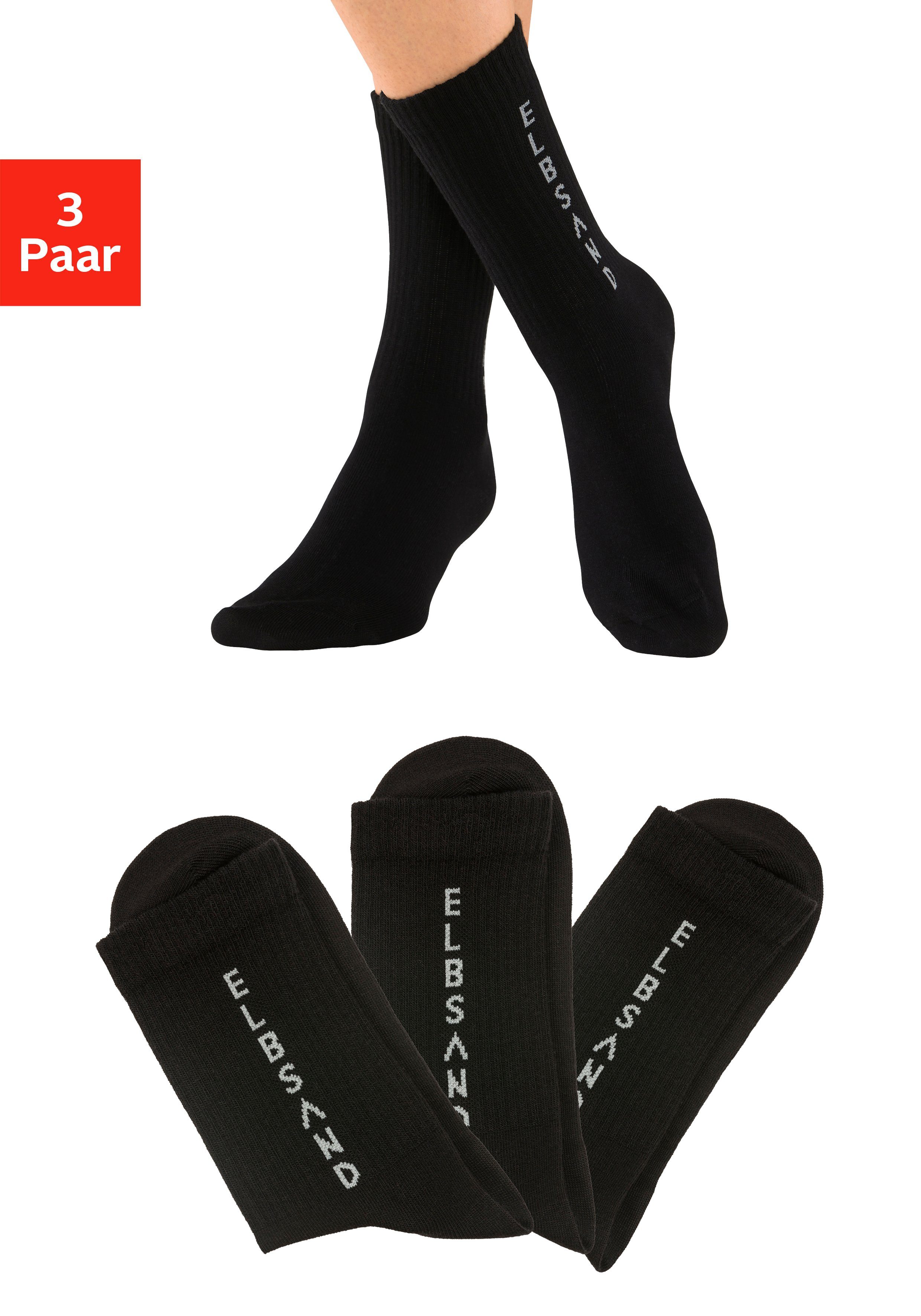 Elbsand Socken (3-Paar) mit eingestricktem Schriftzug 3x schwarz