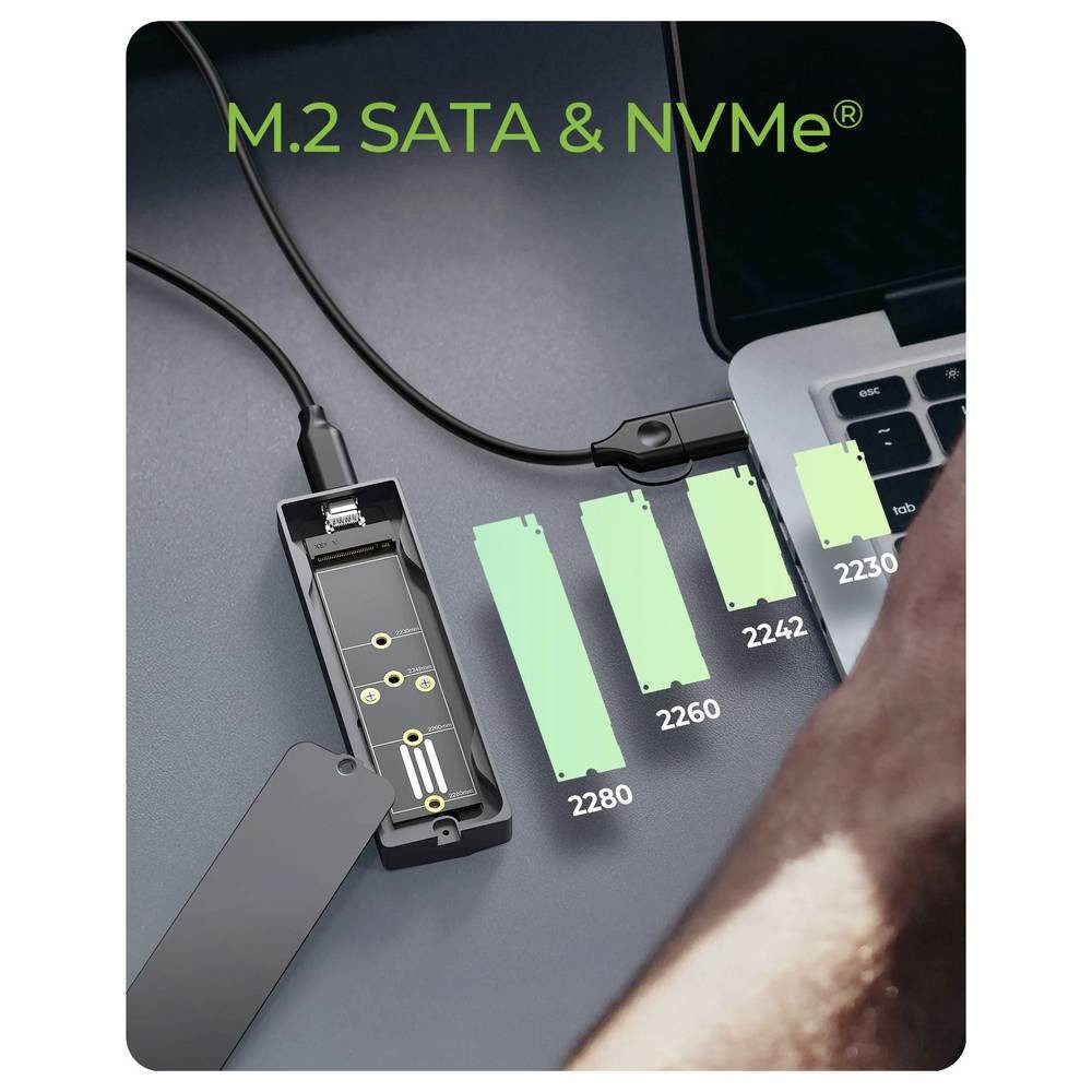 ICY BOX Festplatten-Gehäuse IB-1826MCL-CU31 M.2 SSD-Gehäuse USB-C® 10 GBit/s M.2 PCIe NVMe, M.2, UASP Unterstützung