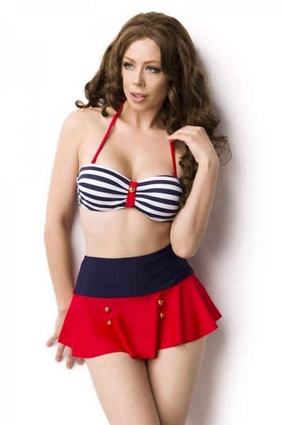Samegame Bandeau-Bikini 3-tlg. Push-Up Marine Bikini Set : Bandeau-BH, Rock, Bikini-Slip, in blau weiß rot