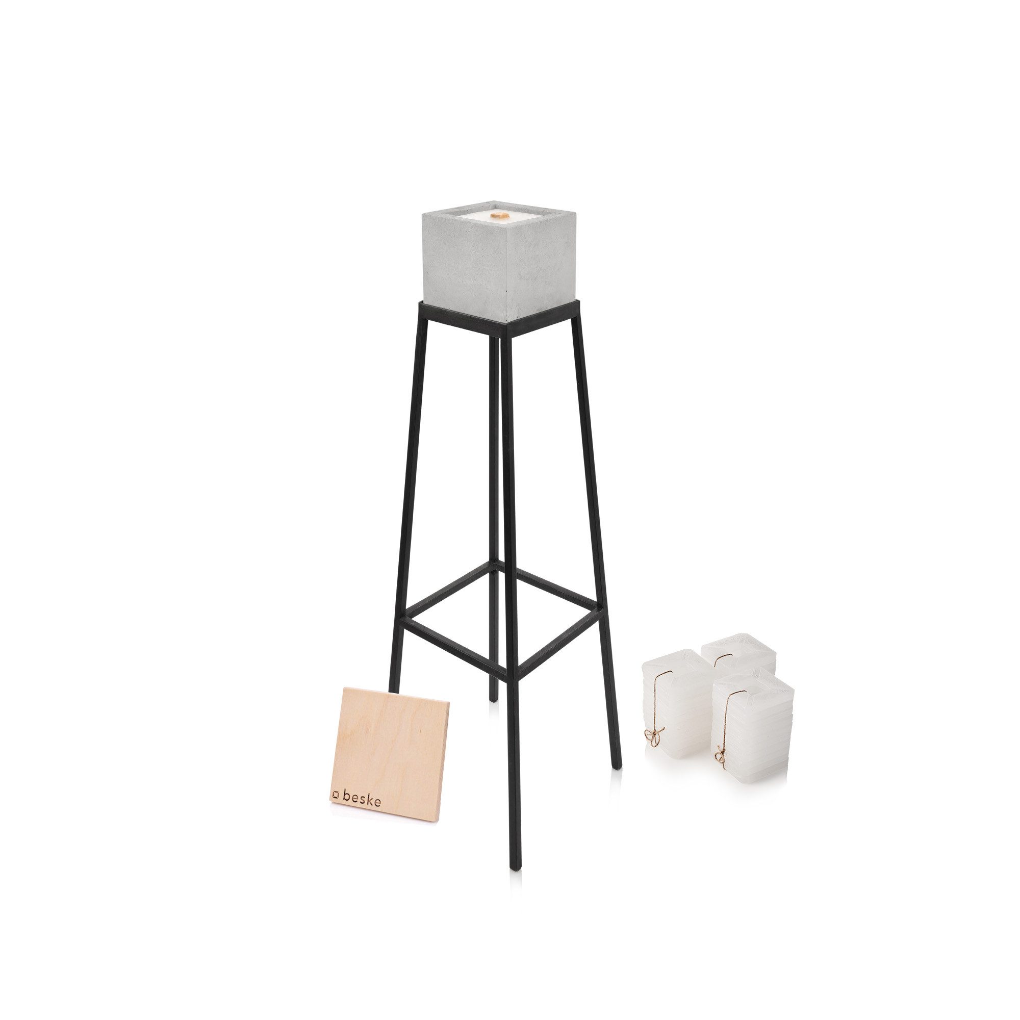 beske Outdoorkerze Set 'Kea' (Betonfeuer 13x13x13 Ständer und Nachfüllwachs), Wachsrecycling mit besonderem Ambiente und nachhaltigem Dauerdocht
