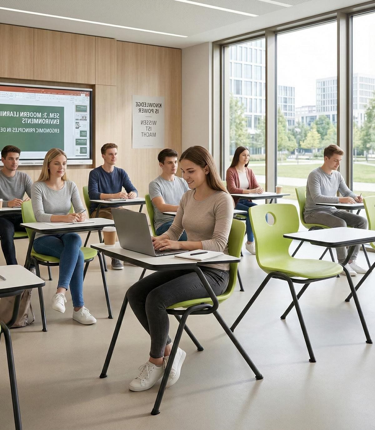 Xlmoebel Besucherstuhl Ergonomischer Schulstuhl in Grün mit stabiler Schreibablage, Made in Europa