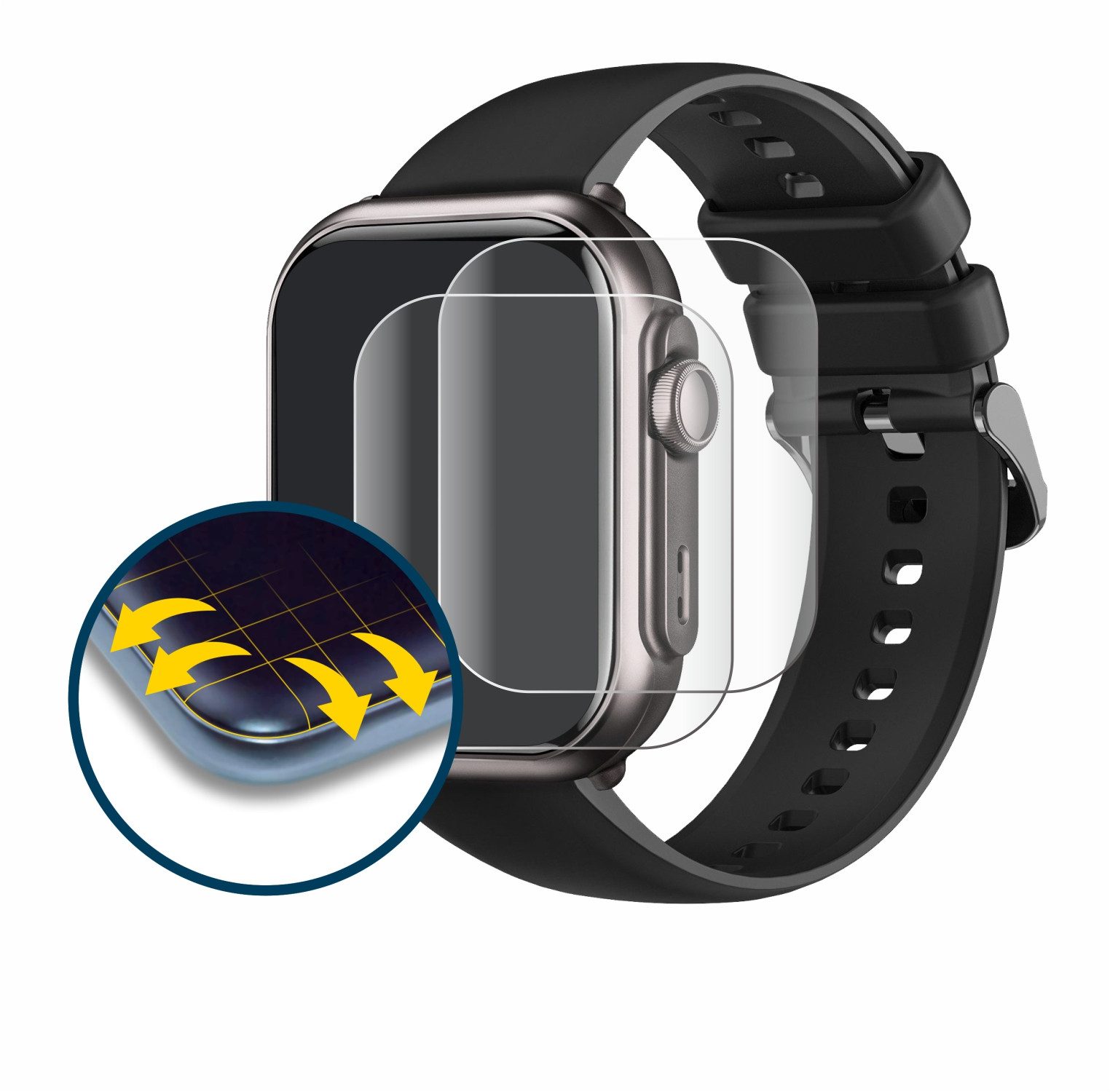 BROTECT Displayschutzfolie Fullscreen Schutzfolie für Fosmet Smartwatch 1.83", 2 Stück, Displayschutz Folie Fullcover Klar Transparent – Bild 2 von 5