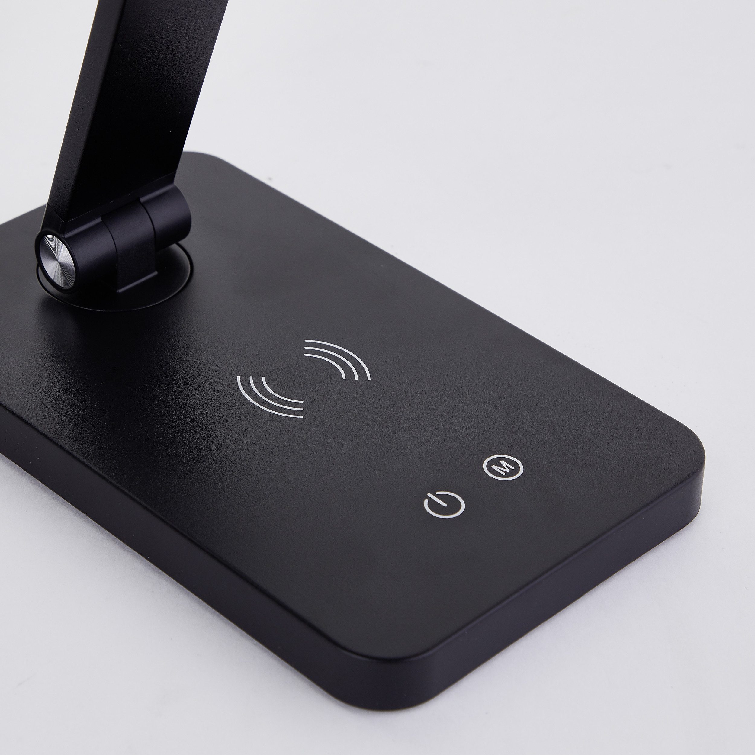 Lightbox Tischleuchte, LED fest integriert, warmweiß - kaltweiß, LED-Tischlampe, wireless charging, 3-Stufen-Dimmer, USB, CCT, schwarz