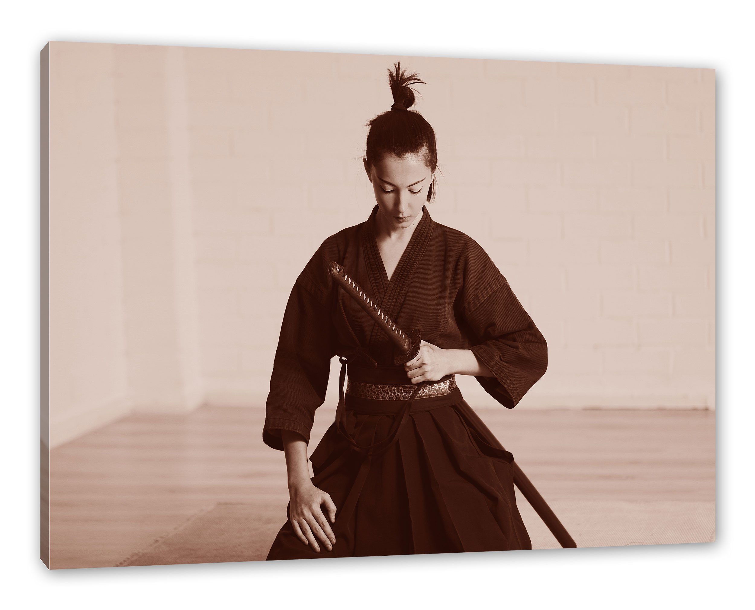 Samurai-Kriegerin, Pixxprint Leinwandbild fertig stolze Leinwandbild bespannt, Zackenaufhänger inkl. St), stolze Samurai-Kriegerin (1
