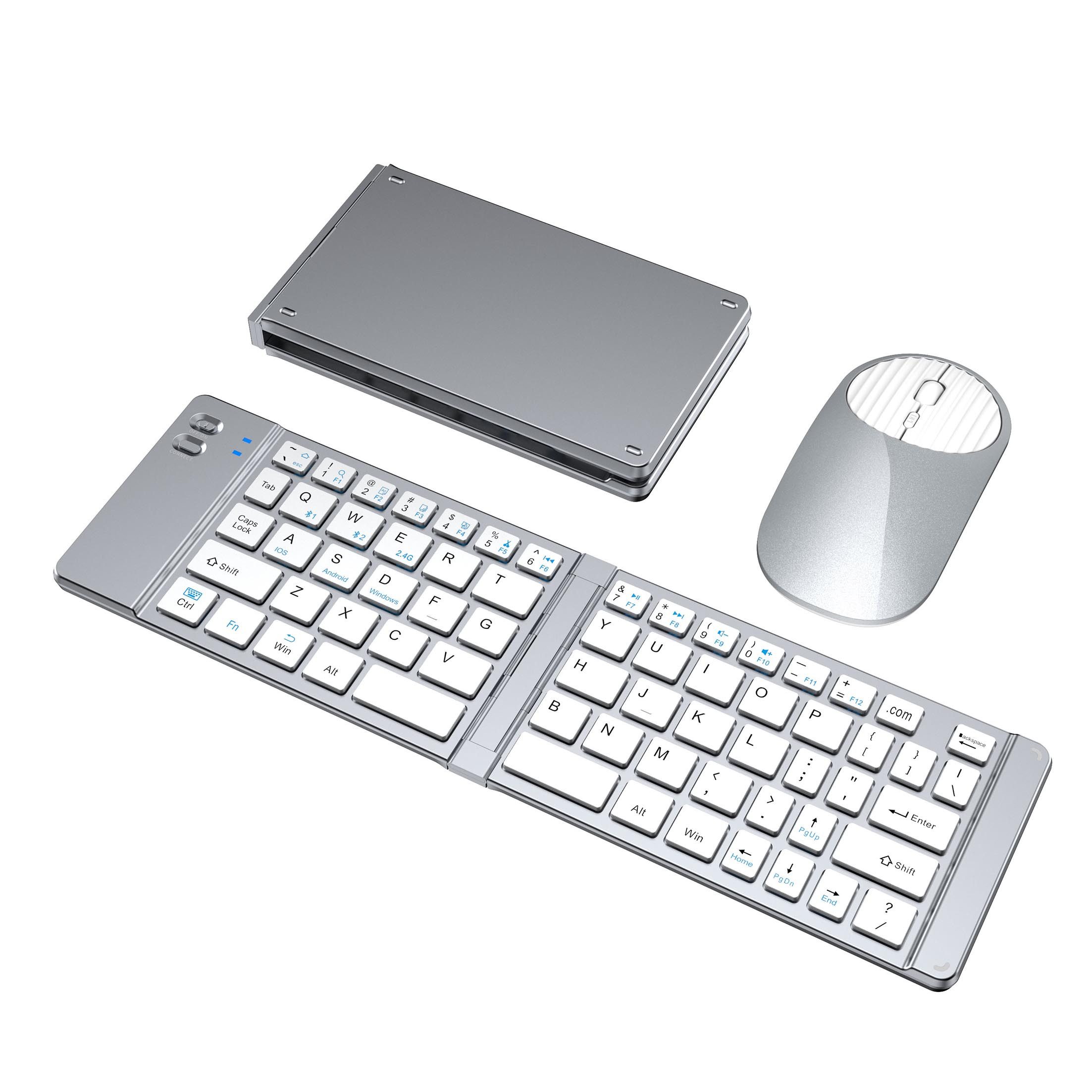KINSI Faltbare Bluetooth Tastatur Maus Set, 2,4G, kabellos, 3 Geräte, Reise Tastatur- und Maus-Set, Kompatibel mit Windows, Android, iOS und Mac OS