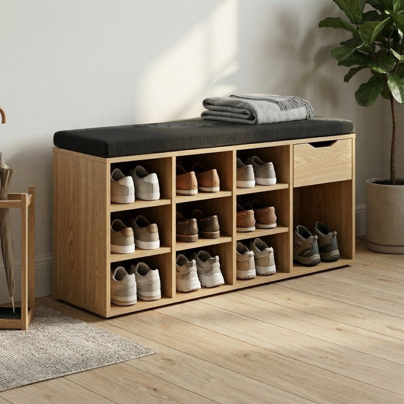 BOXIMO Schuhschrank Schuhschrank mit Sitzfläche KADO, 104 x 50 x 30 cm (Schuhschrank GRADIA mit Sitzbank)