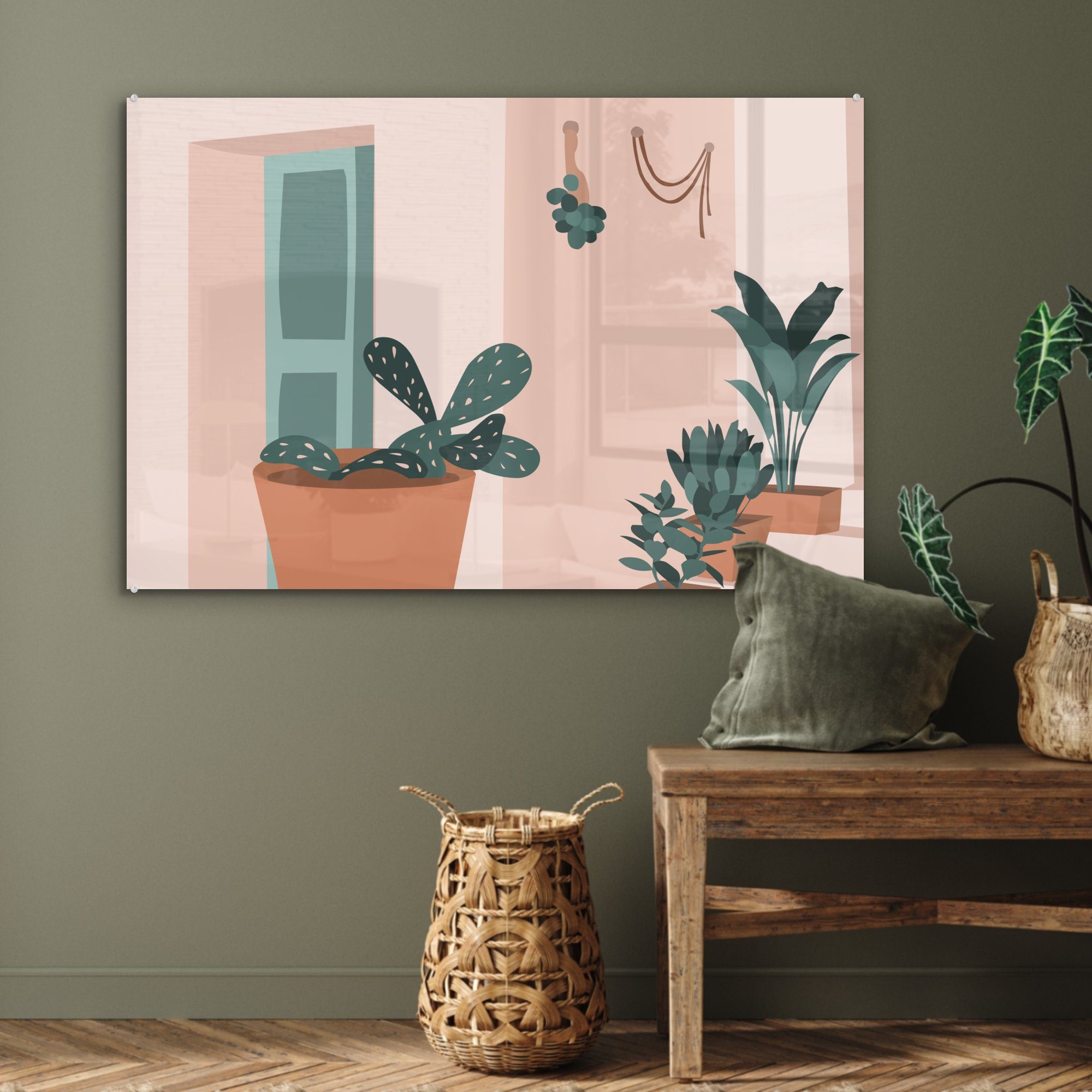 Abstrakt, St), - MuchoWow Schlafzimmer Acrylglasbilder - - Zuhause Sommer & Acrylglasbild (1 Wohnzimmer Pflanzen