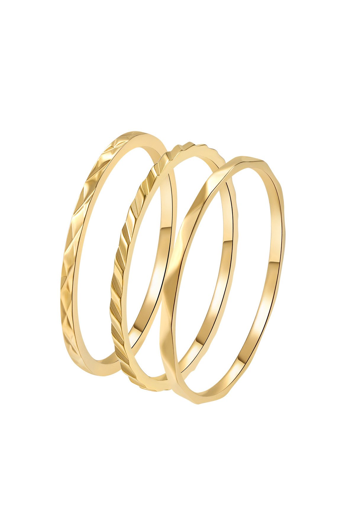 Hey Happiness Ring-Set 3 tlg., Basic Band Stapelringe, Dünne Gedrehte Twist Ringe aus Edelstahl, wasserfest