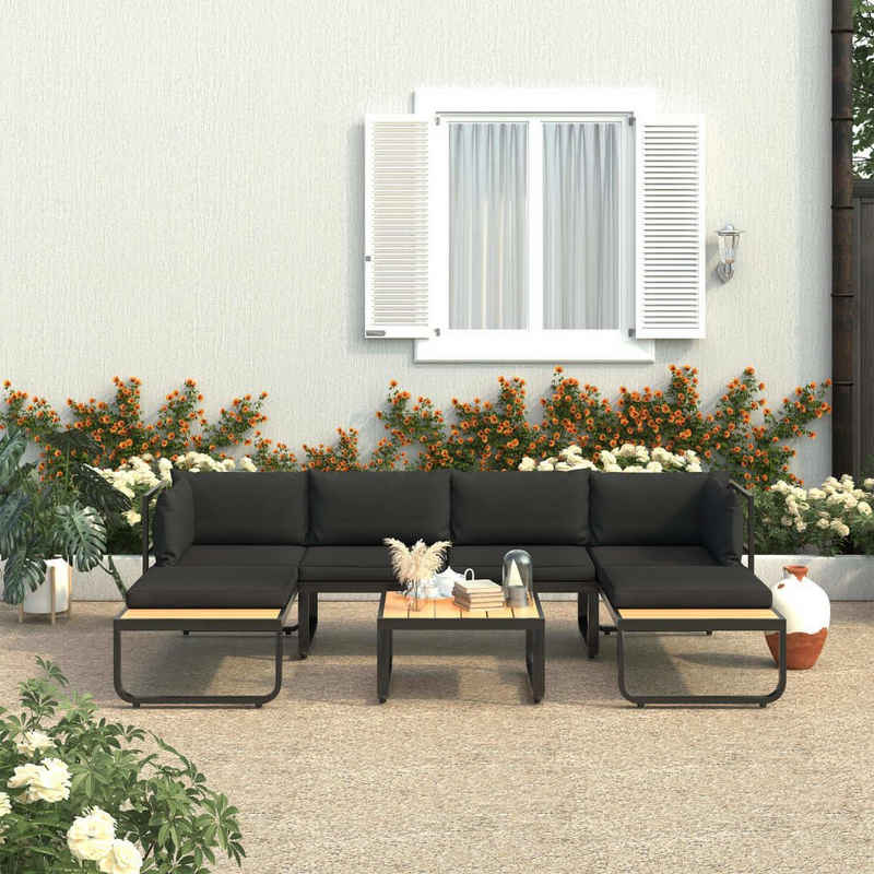 Merax Gartenlounge-Set Holguín, (4-tlg), Gartenmöbel-Set aus Aluminium und Holz, für 6 Personen, Lounge Gruppe mit Tisch, Balkonmöbel Set, U-Form