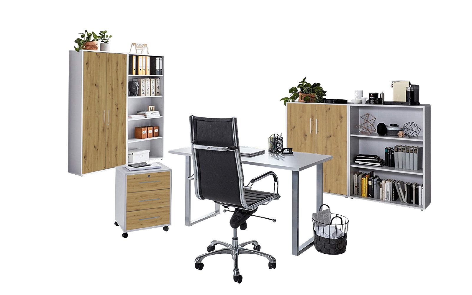 BMG Möbel Büromöbel-Set Office Edition Mini Set 1, (Büromöbel komplett Set, 6-tlg., 6-tlg), ideal für Arbeitszimmer und Homeoffice