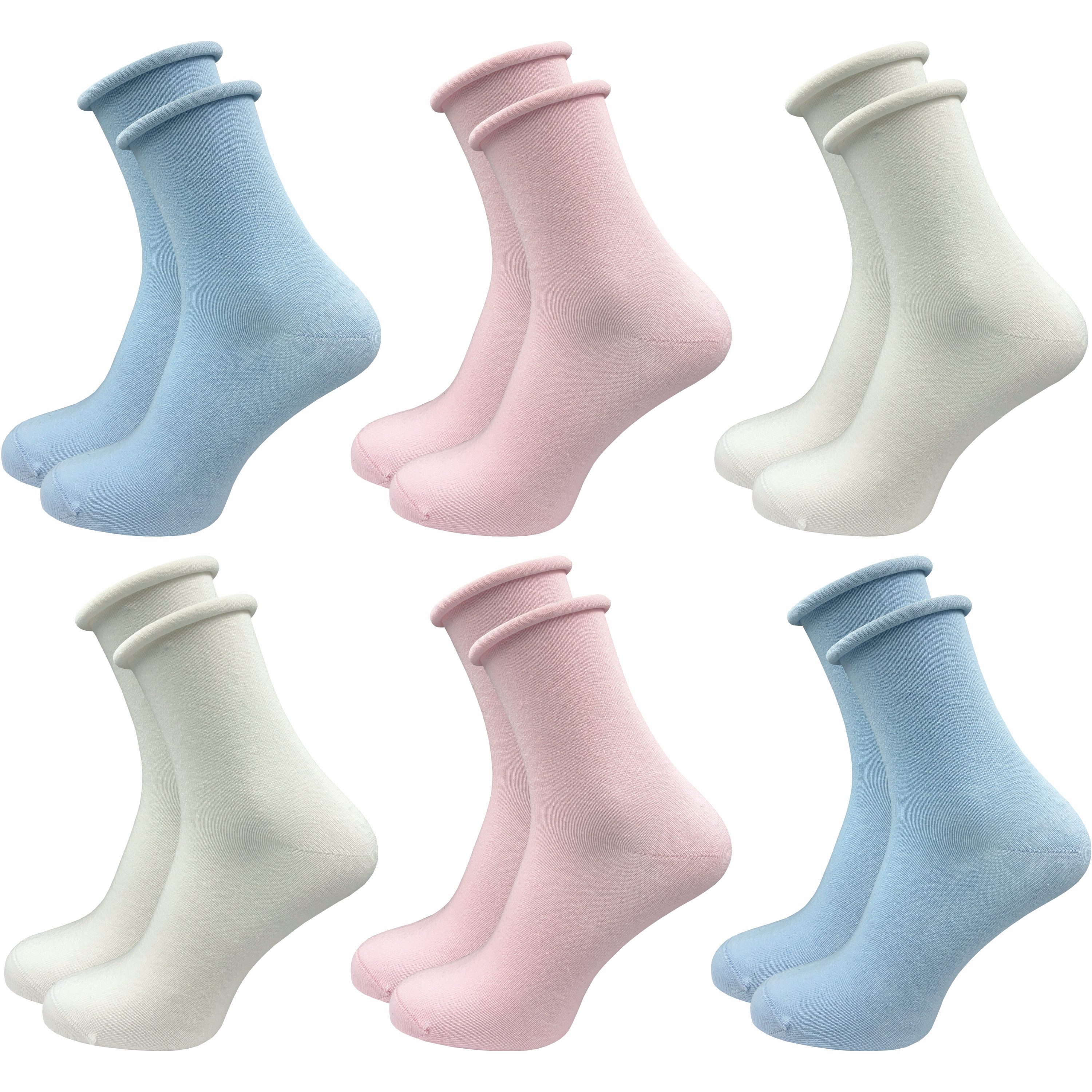 GAWILO Diabetikersocken für Damen mit Rollrand - Ohne drückende Naht & ohne Gummidruck (6 Paar) Venensocken aus atmungsaktiver Baumwolle - in schwarz & bunt