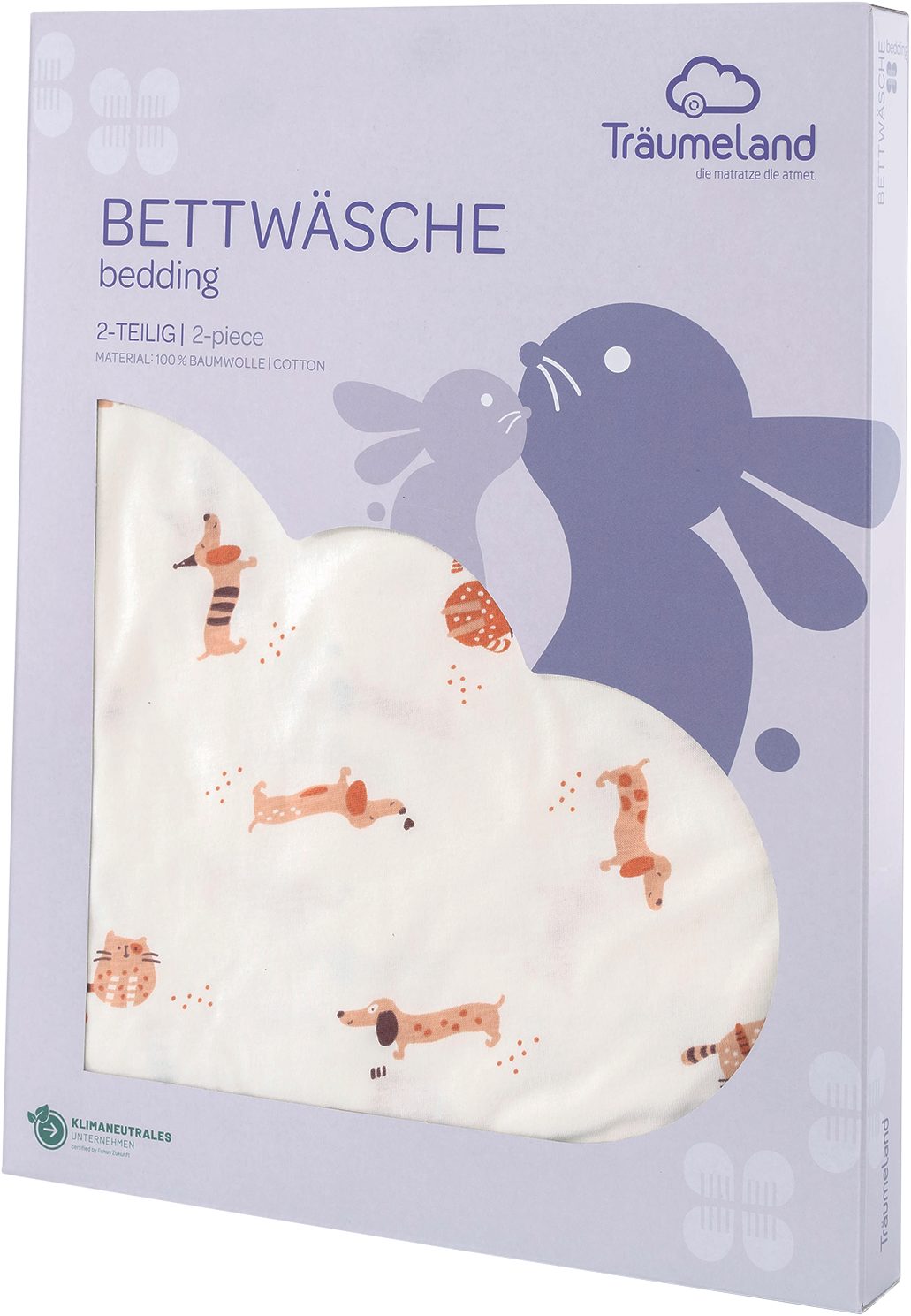 Träumeland Babybettwäsche Jersey Cats & Dogs, Jersey, 2 teilig, mit niedlichem Allover-Print