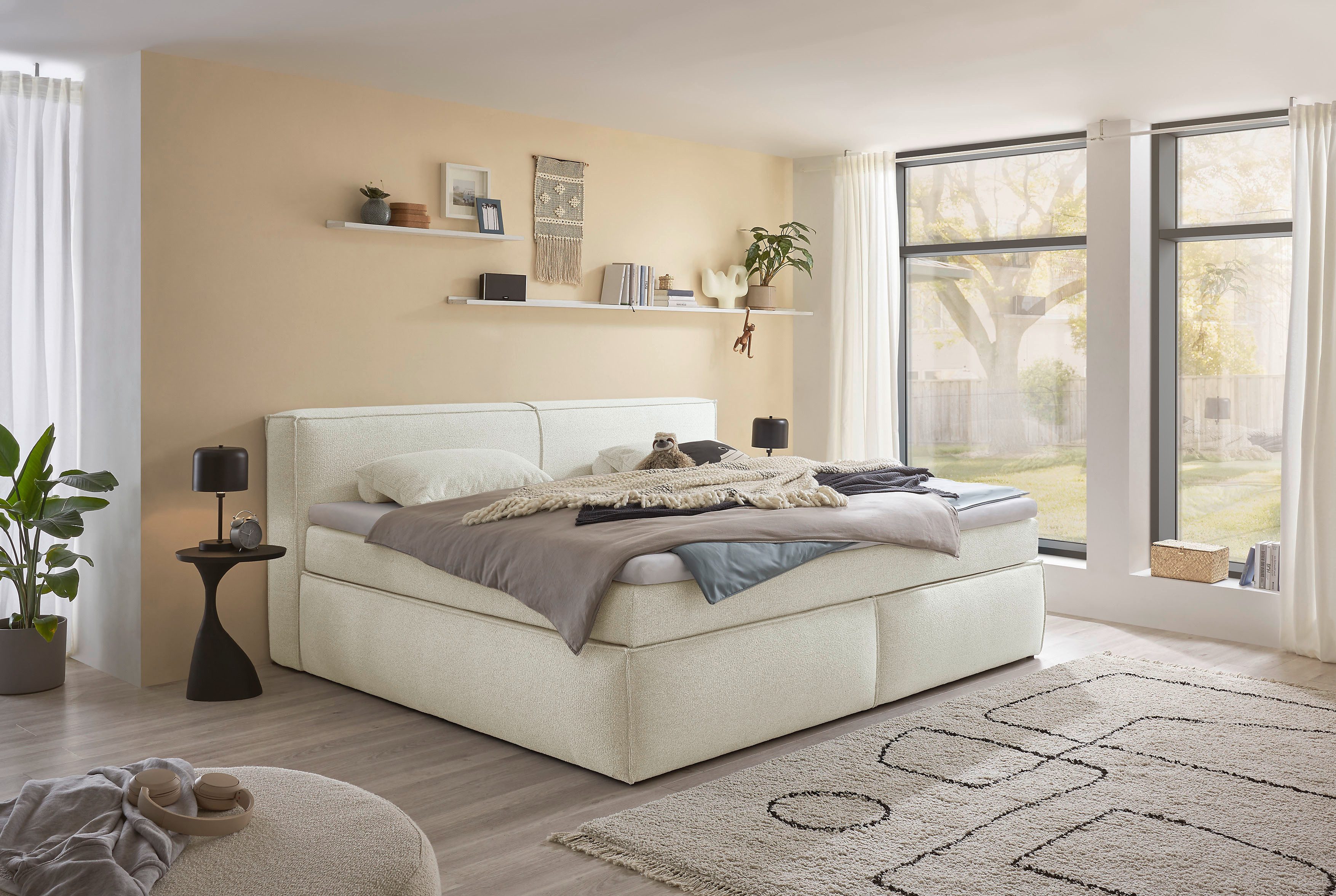 ED EXCITING DESIGN Boxspringbett Sandon erhältlich in 180cm oder als Familienbett 240cm Breite, 7-Zonen-Federkern H3/H4 mit Kokosmatte und Topper (waschbar)