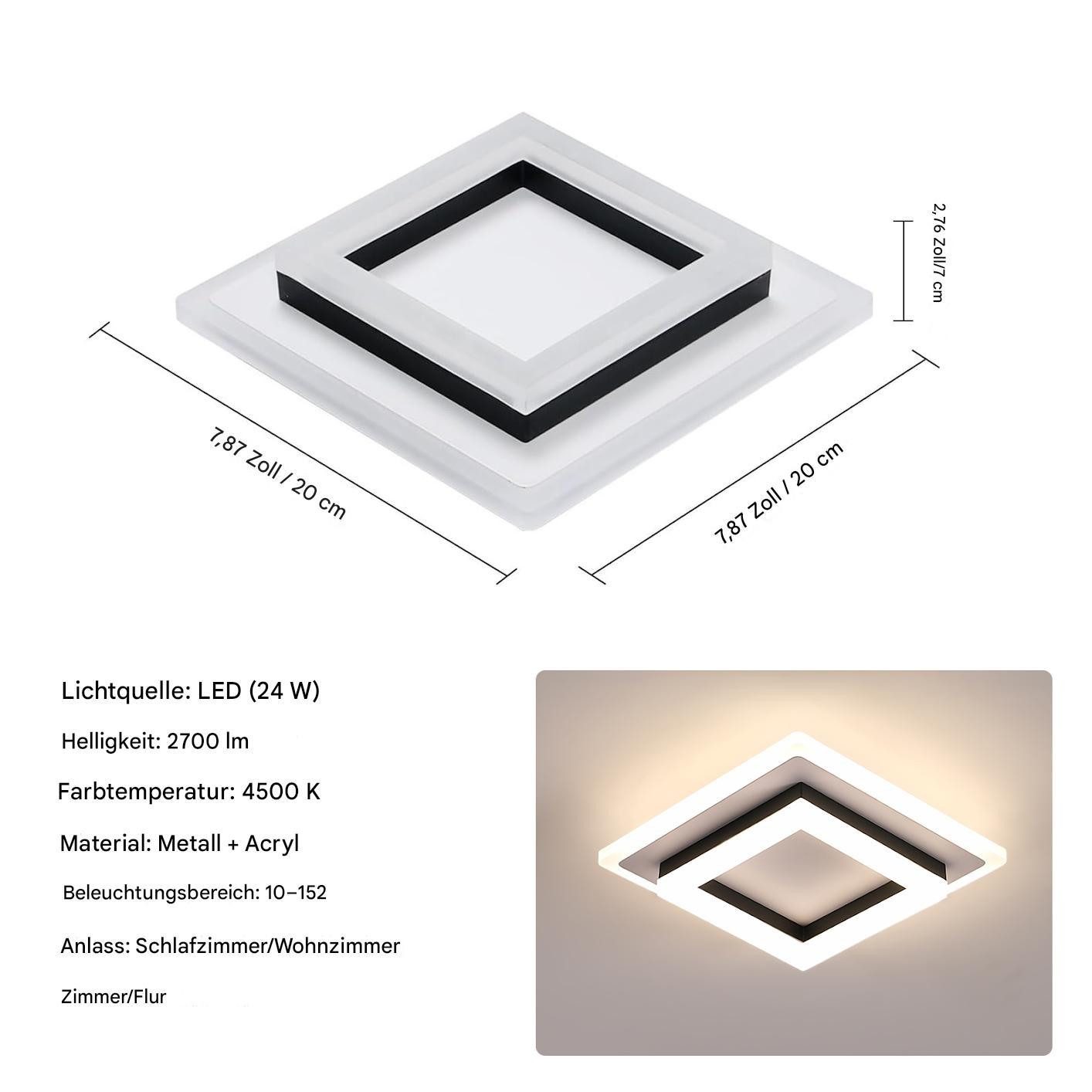 Goeco LED Deckenleuchte Quadrat Deckenlampe aus Acryl 24W, LED fest integri günstig online kaufen