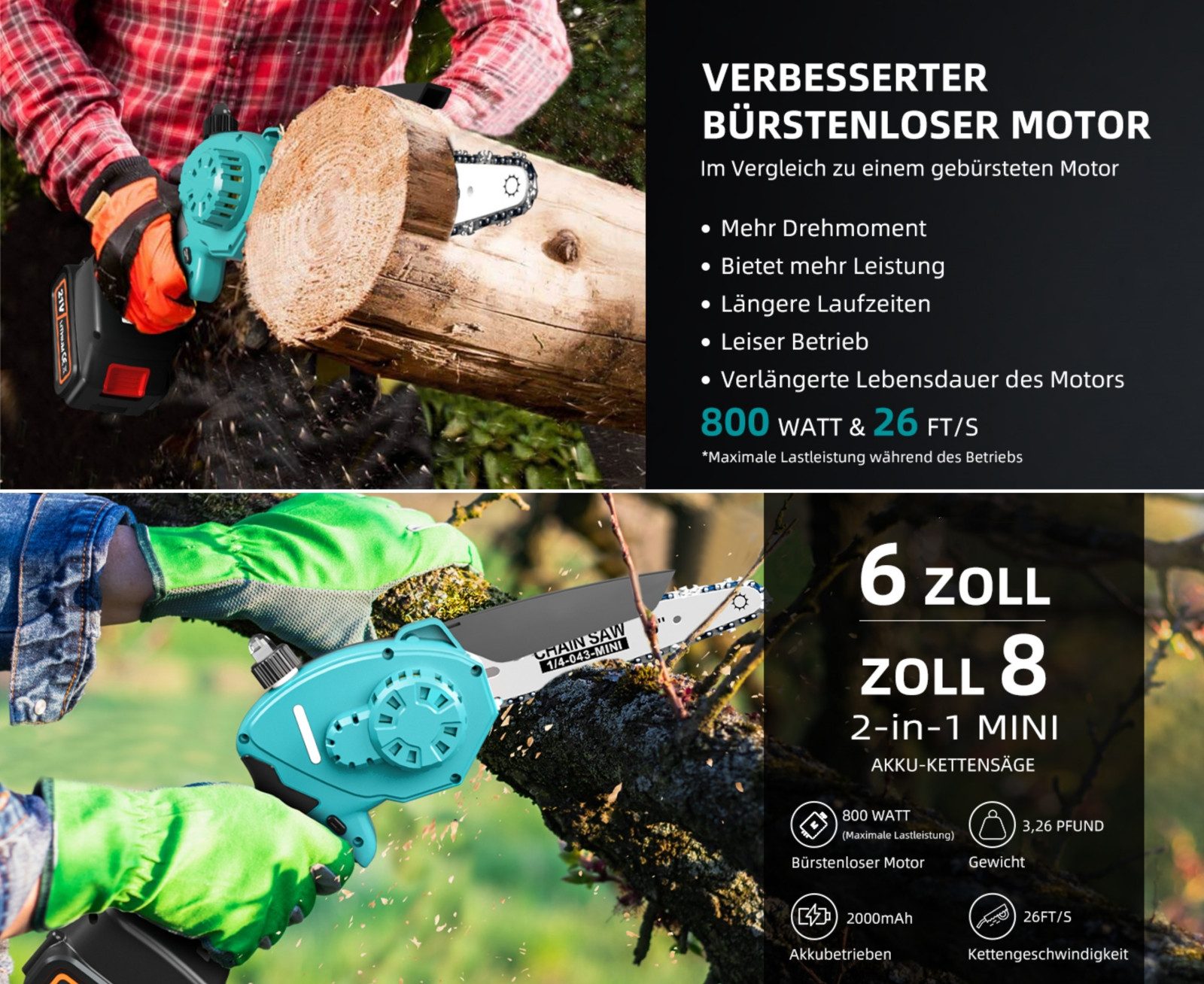 OKWISH Akku-Kettensäge Mini Kettensäge Motorsäge Einhand günstig online kaufen