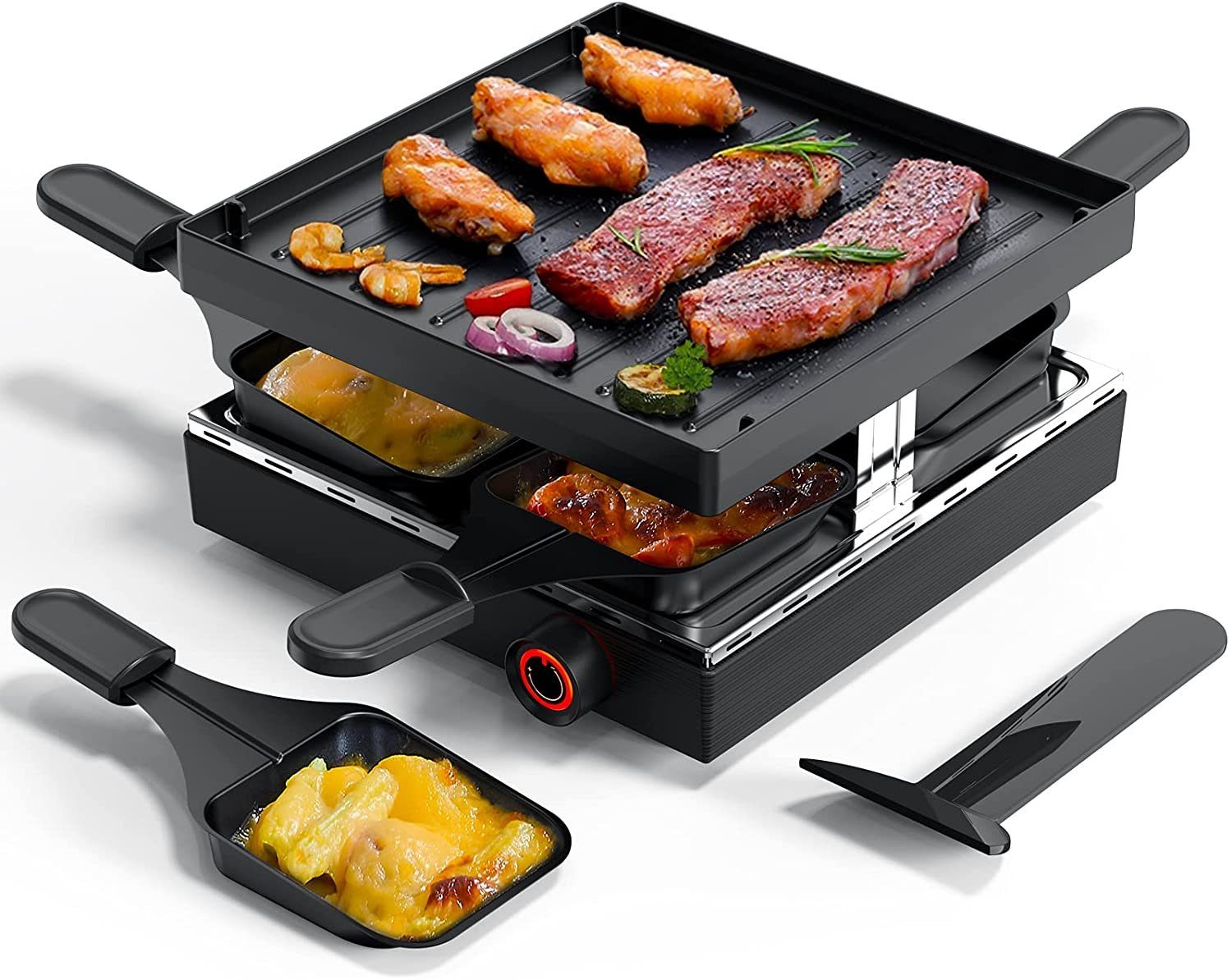 muchen raclette grill fur 2 personen bis zu 4 personen 750 w antihaftbeschichteter grillplatte 4 raclettepfannchen mini tischgrill geschenke fur weihnachten silvester temperatureinstellung 4 raclettepfannchen 750 w online kaufen otto