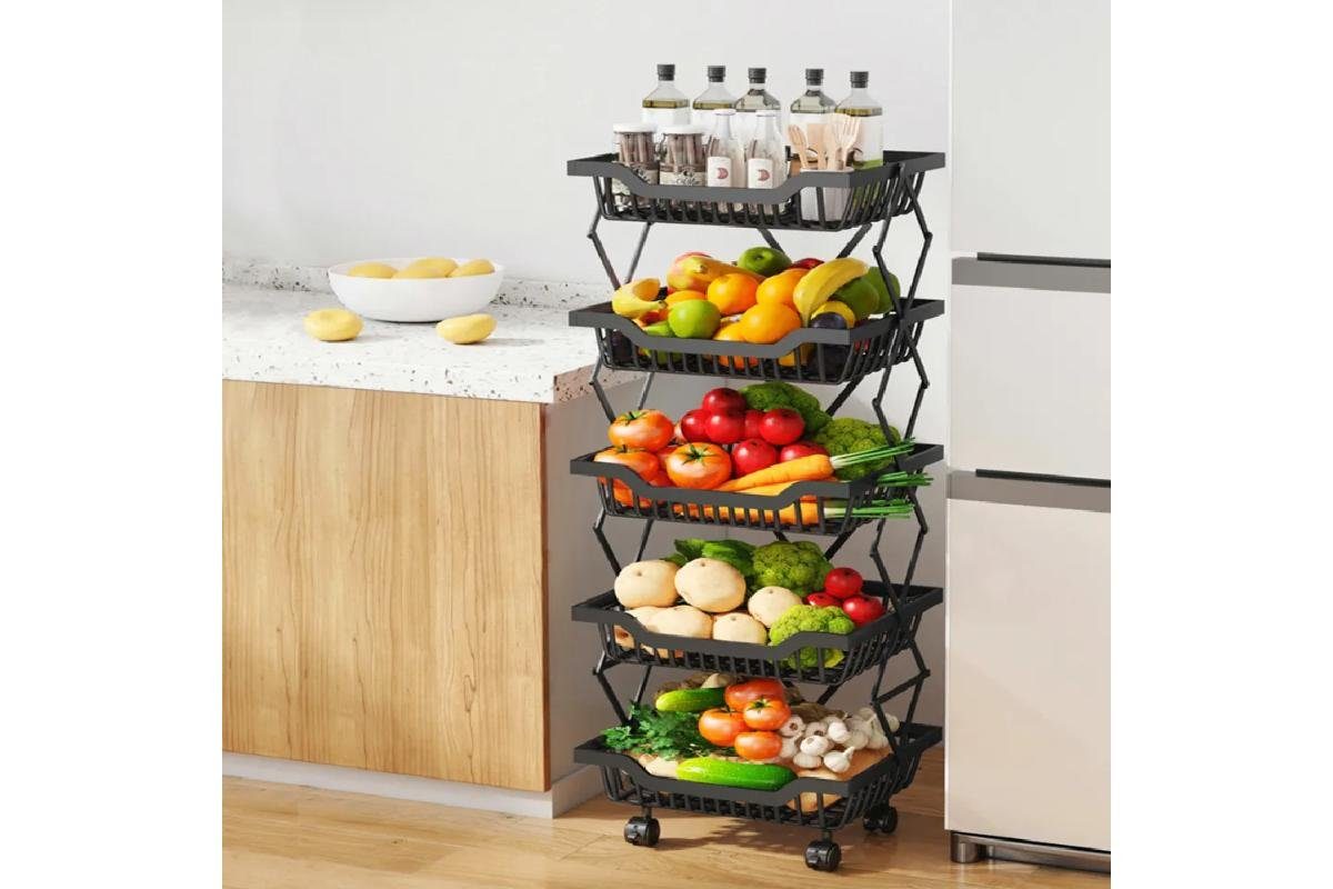CHEFGASTRO® Küchenregal Mobiles faltbares Gemüse- und Obstregal HxBxT 95x38x27cm Stahl