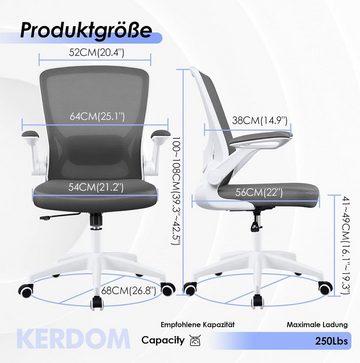 KERDOM Bürostuhl (Bürostuhl ergonomisch: Schreibtischstuhl mit verstellbarem Sitz), Bürostuhl, Ergonomischer Schreibtischstuhl mit Klappbaren Armlehnen